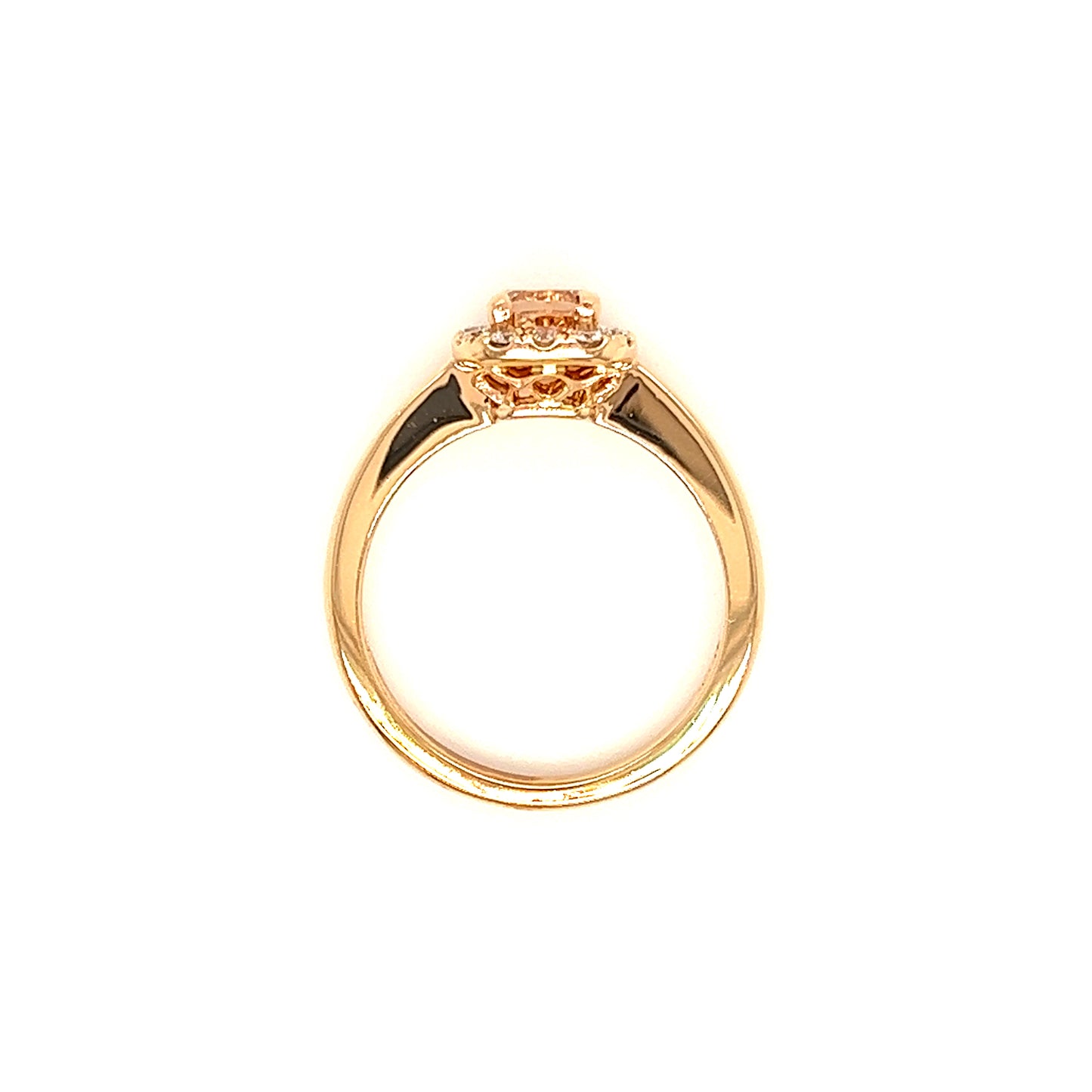 Cushion Morganite Ring with Diamond Halo in 14K Rose Gold Top View