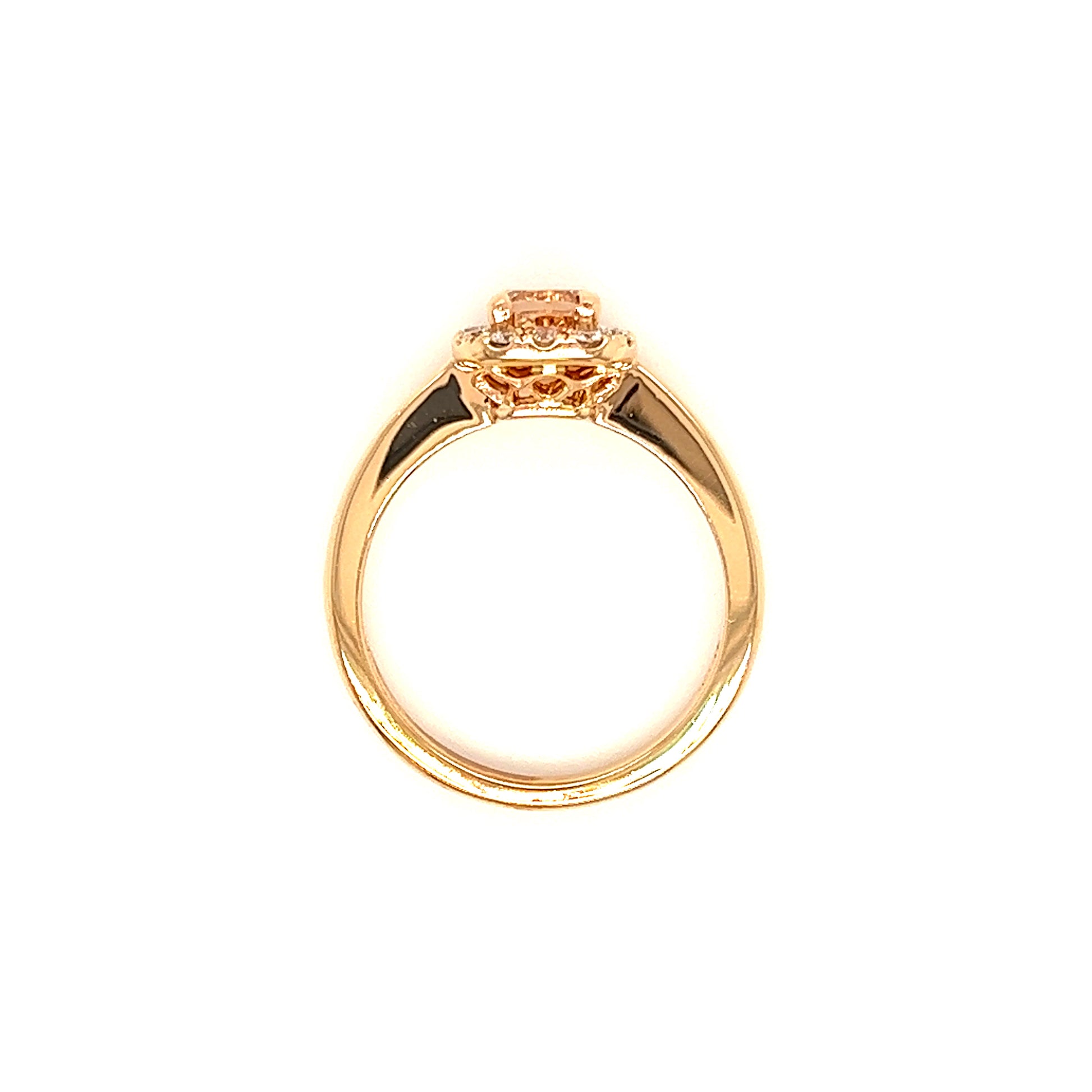 Cushion Morganite Ring with Diamond Halo in 14K Rose Gold Top View