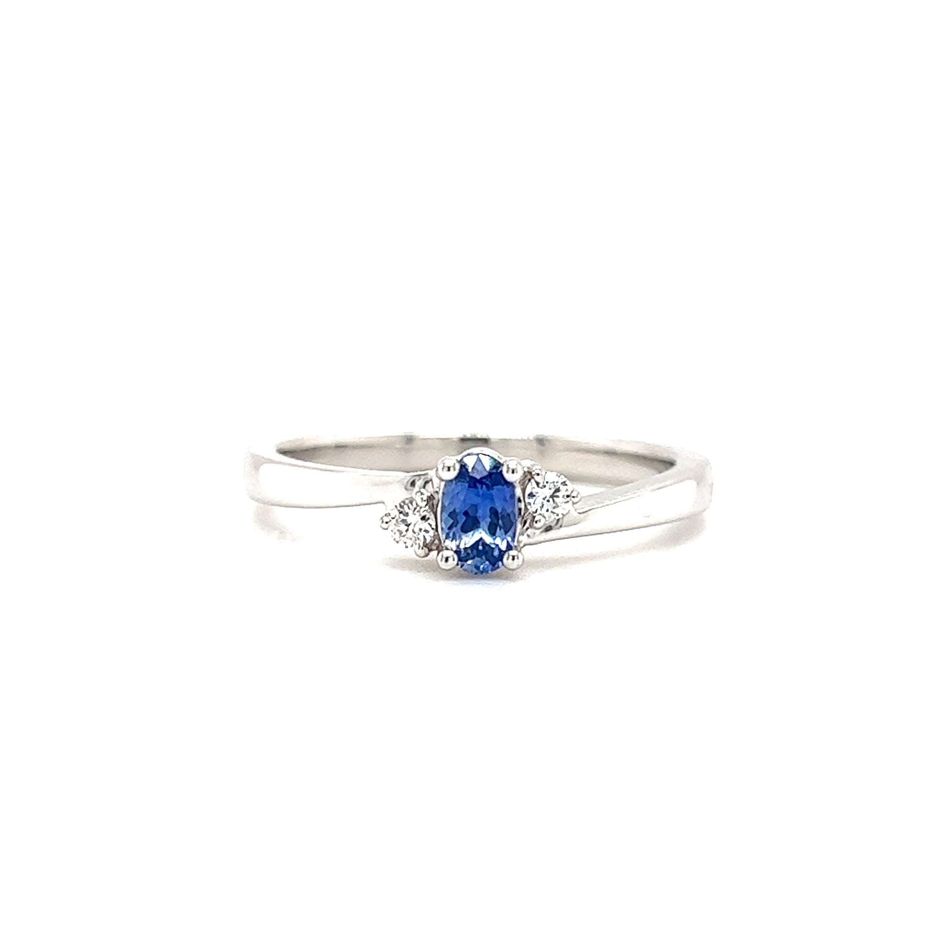 Bypass Sapphire Ring with Two Side Diamonds in 14K Yellow Gold Front View
