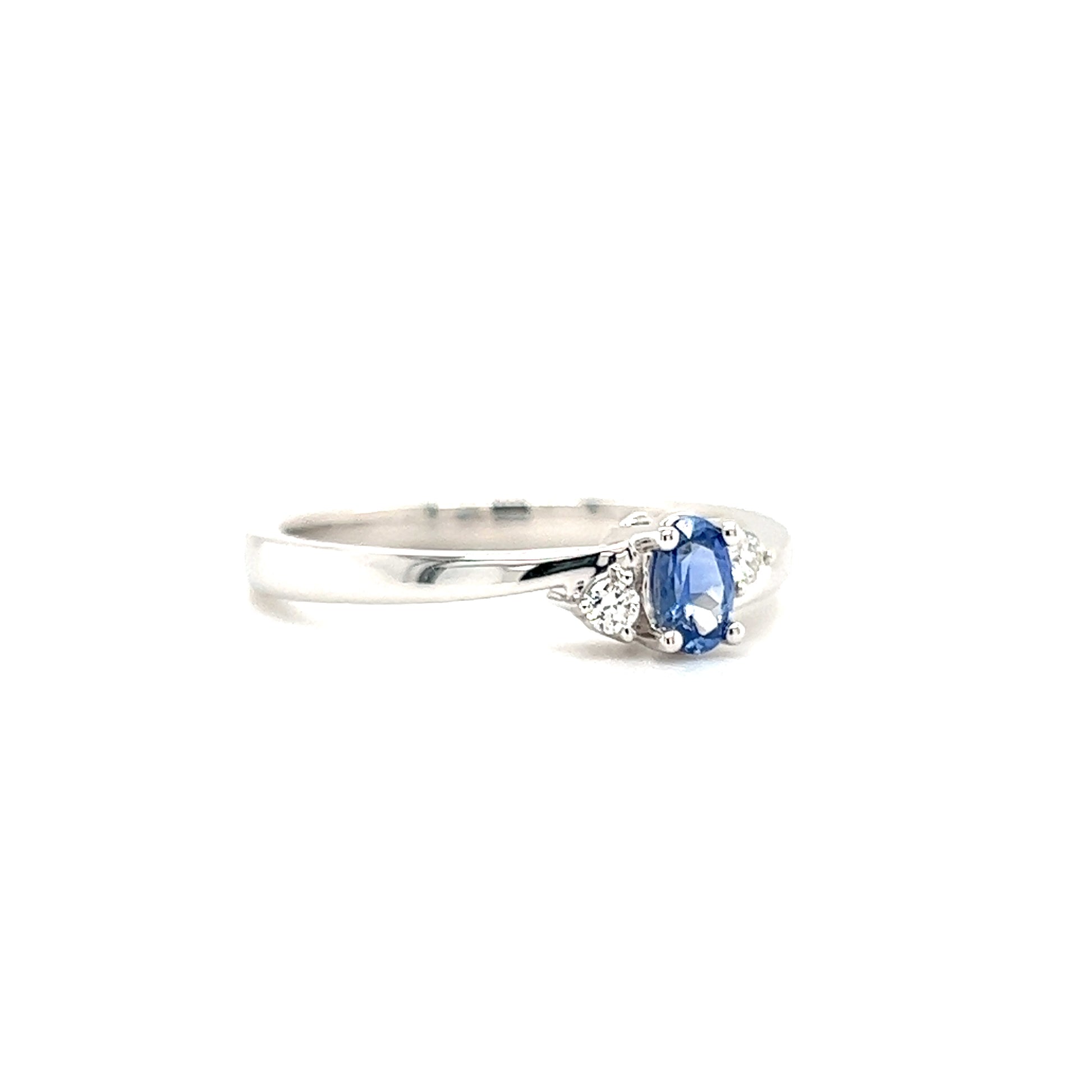 Bypass Sapphire Ring with Two Side Diamonds in 14K Yellow Gold Right Side View
