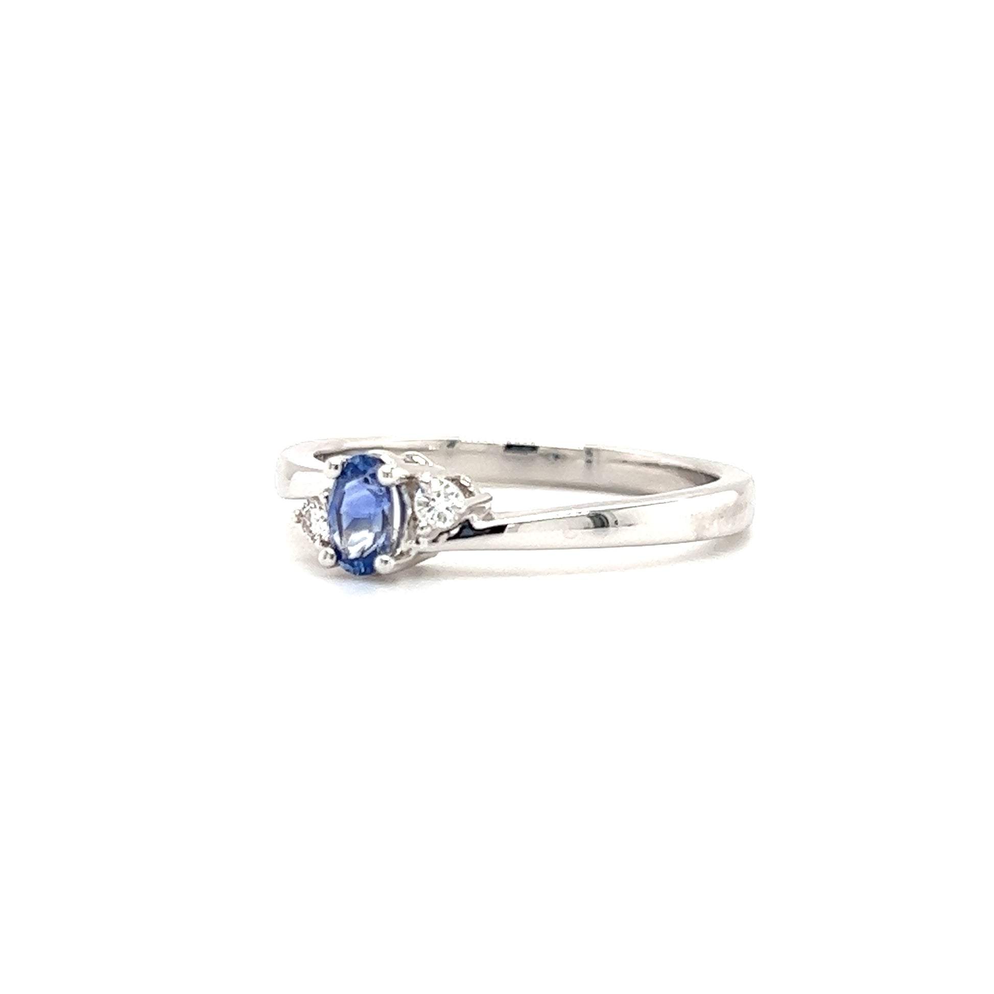 Bypass Sapphire Ring with Two Side Diamonds in 14K Yellow Gold Left Side View