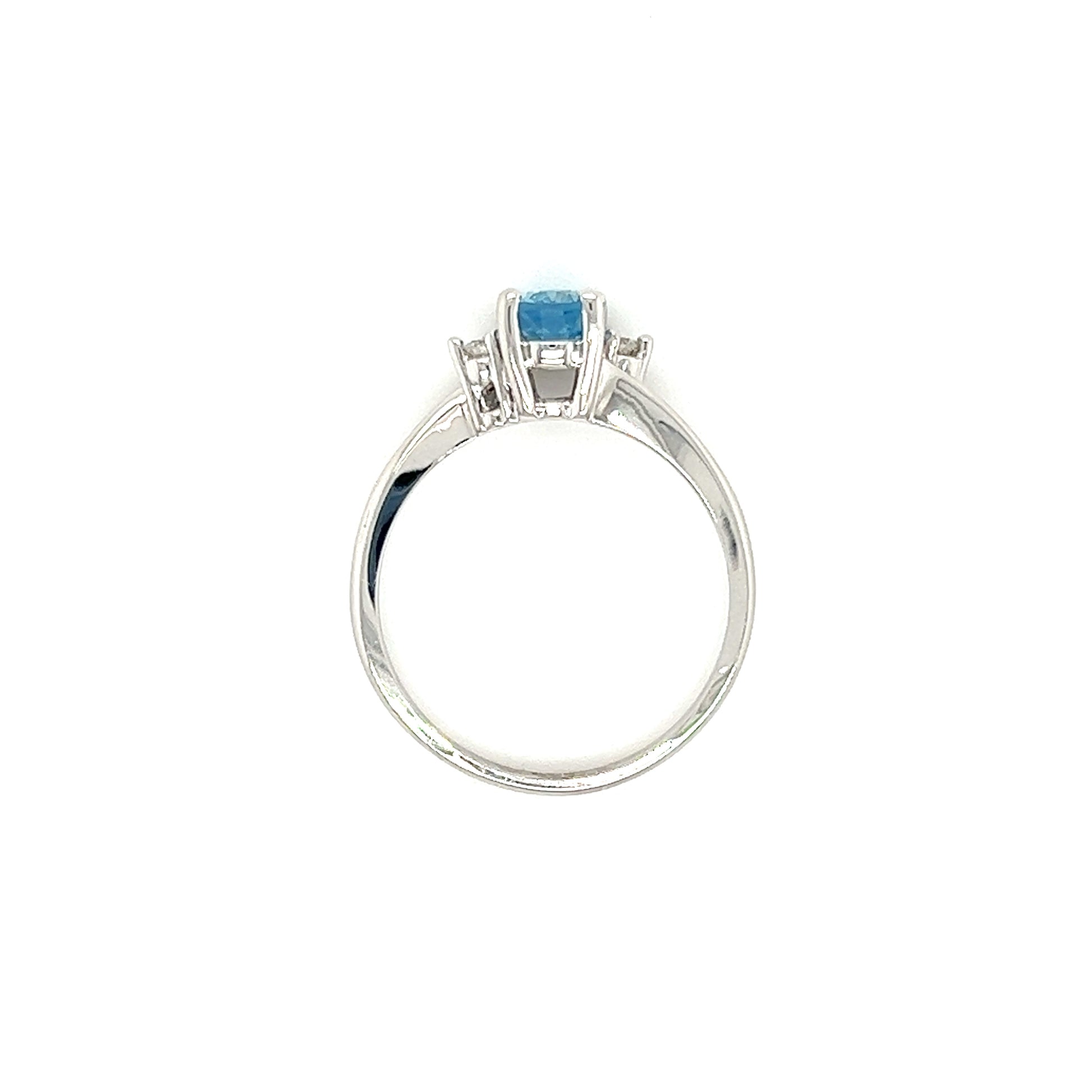 Bypass Aquamarine Ring with Two Side Diamonds in 14K White Gold Top View