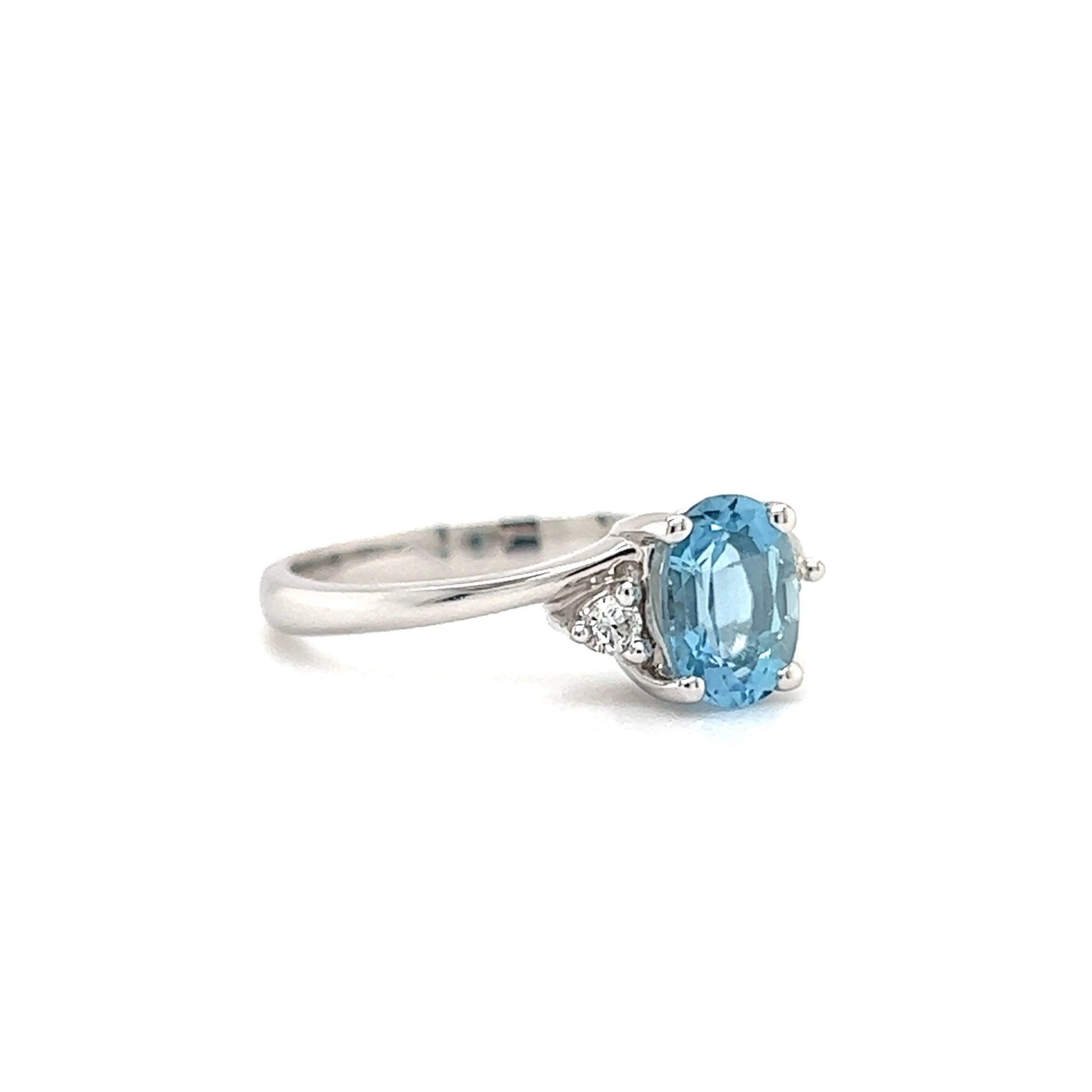 Bypass Aquamarine Ring with Two Side Diamonds in 14K White Gold Right Side View