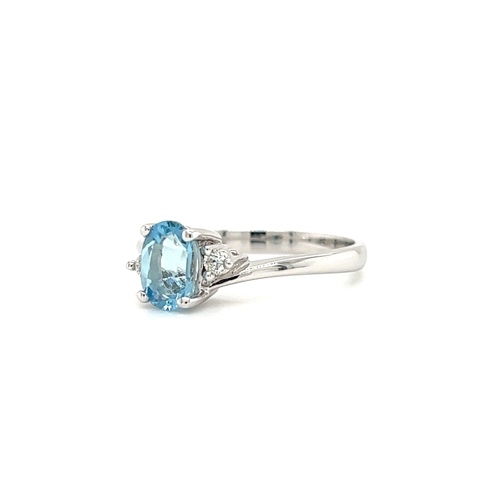 Bypass Aquamarine Ring with Two Side Diamonds in 14K White Gold Left Side View
