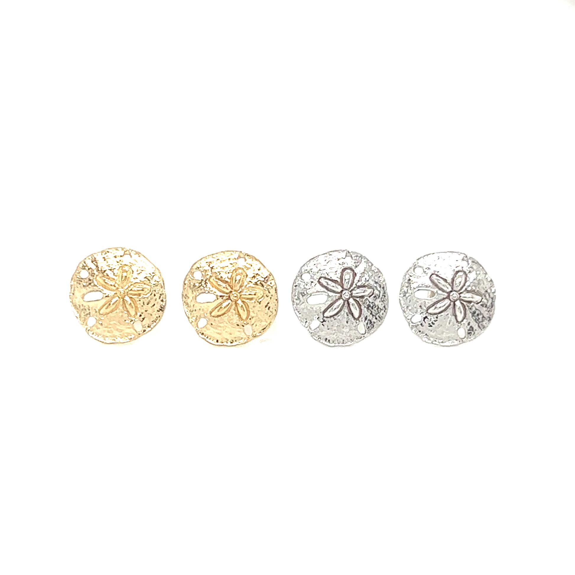 Sand Dollar Stud Earrings in 14K Gold Front View