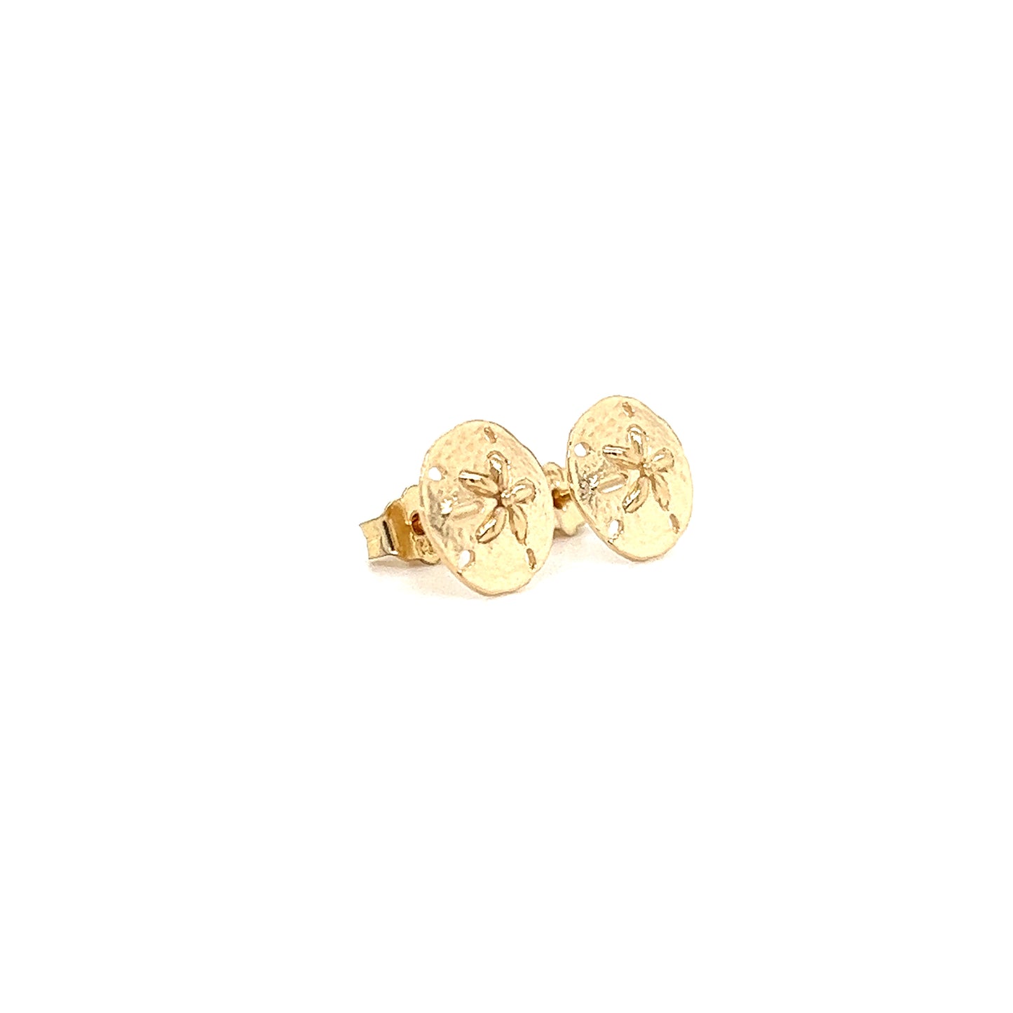 Sand Dollar Stud Earrings in 14K Yellow Gold Right Side View