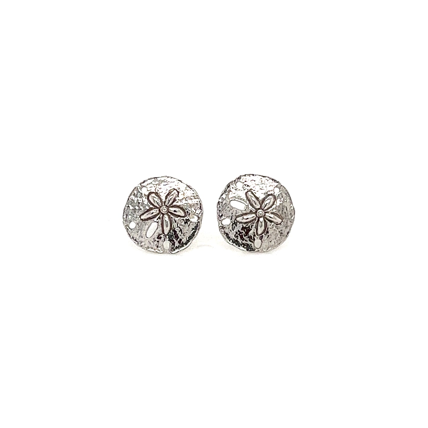 Sand Dollar Stud Earrings in 14K White Gold Front View