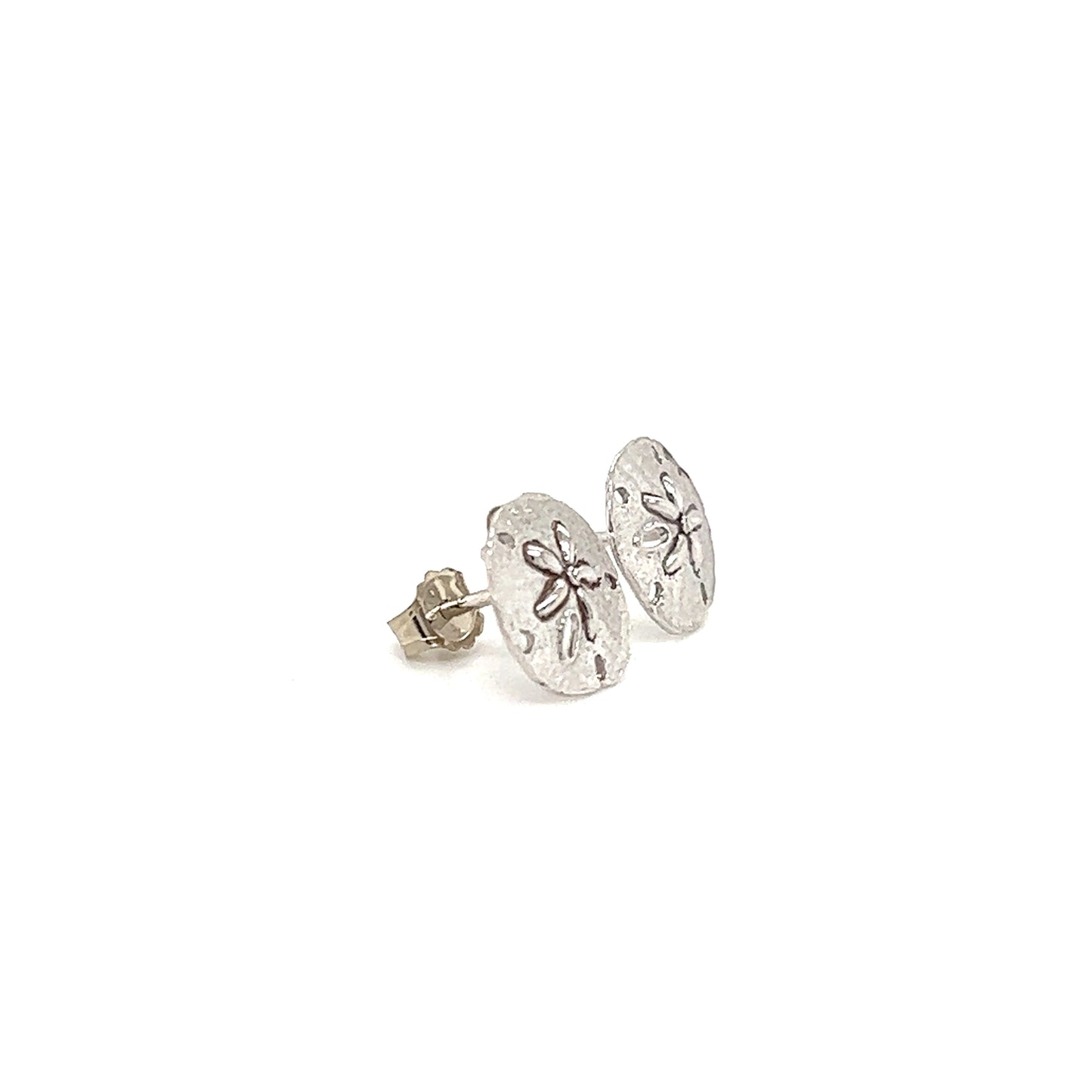 Sand Dollar Stud Earrings in 14K White Gold Right Side View