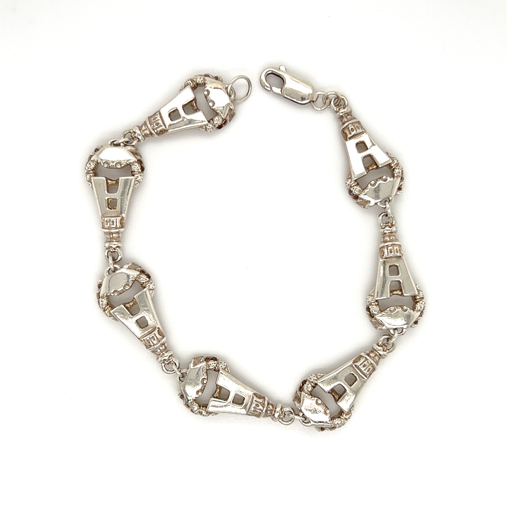 Annapolis Link Bracelet with Seven Crabs in Sterling Silver Full Bracelet Top View