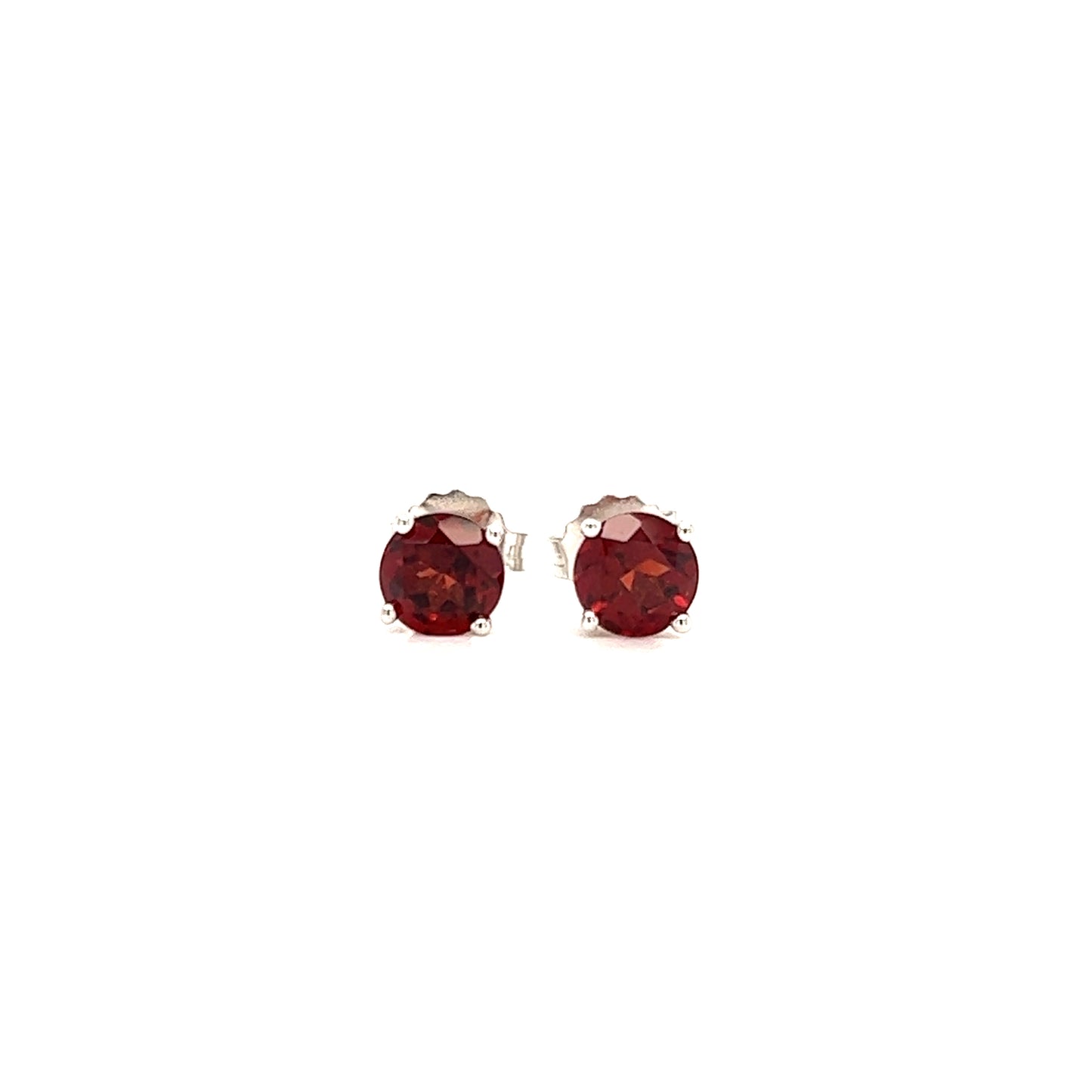 Round Garnet 5mm Stud Earrings in 14K White Gold Front View