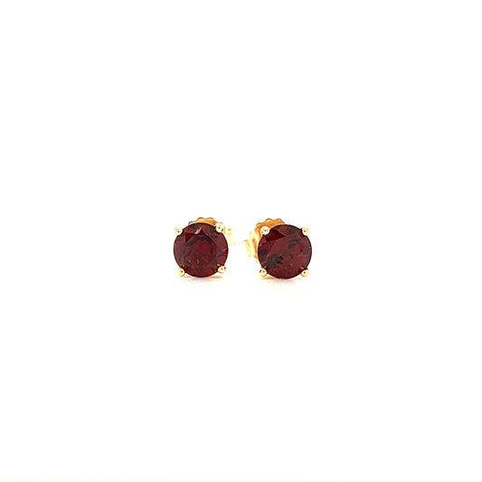 Round Garnet 5mm Stud Earrings in 14K Yellow Gold Front View