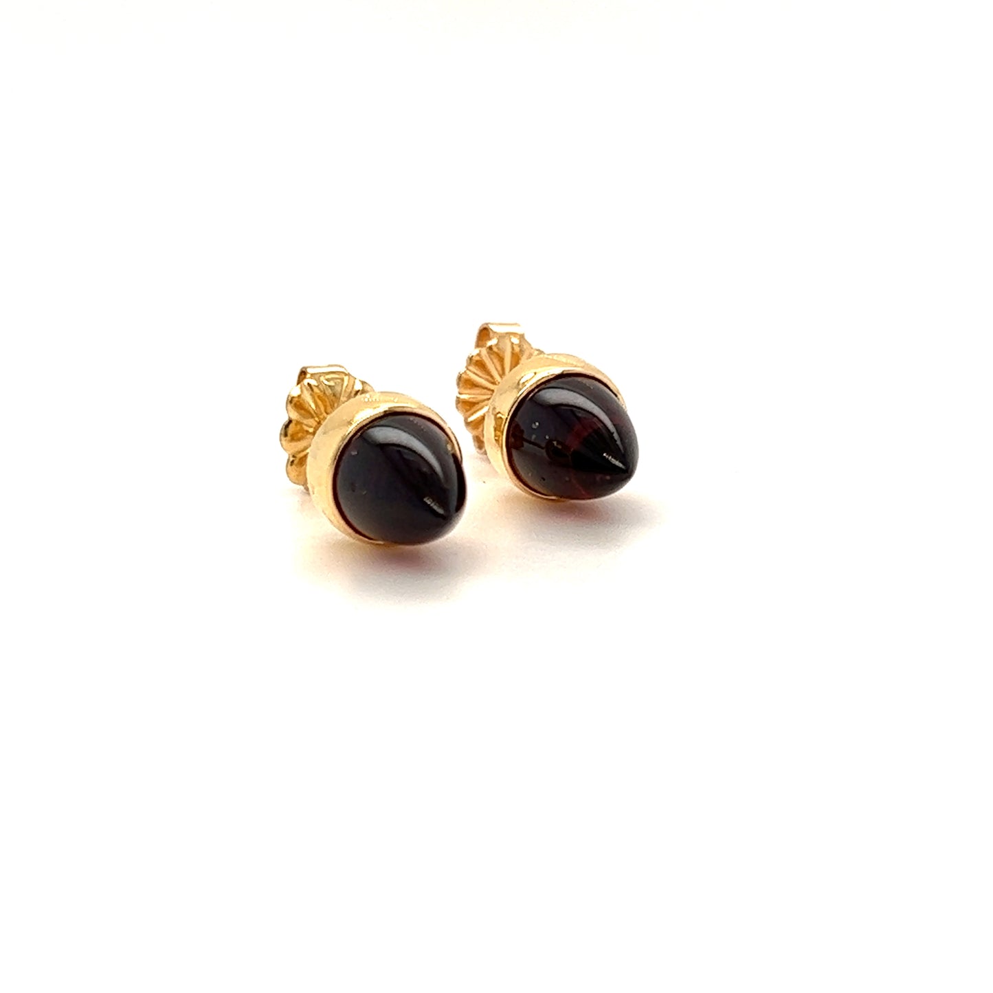 Acorn Garnet Stud Earrings in 14K Yellow Gold Left Side View