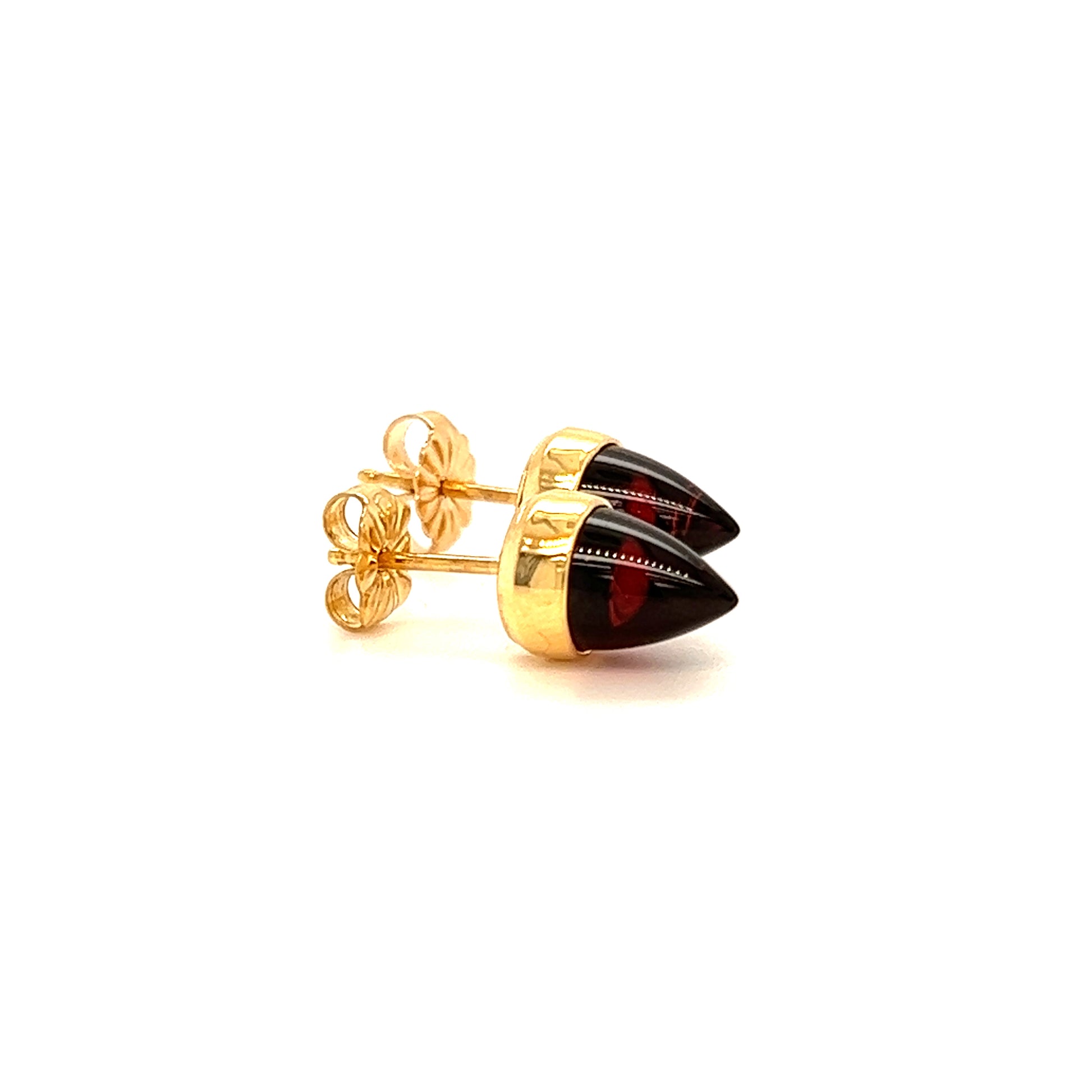 Acorn Garnet Stud Earrings in 14K Yellow Gold Left Profile View