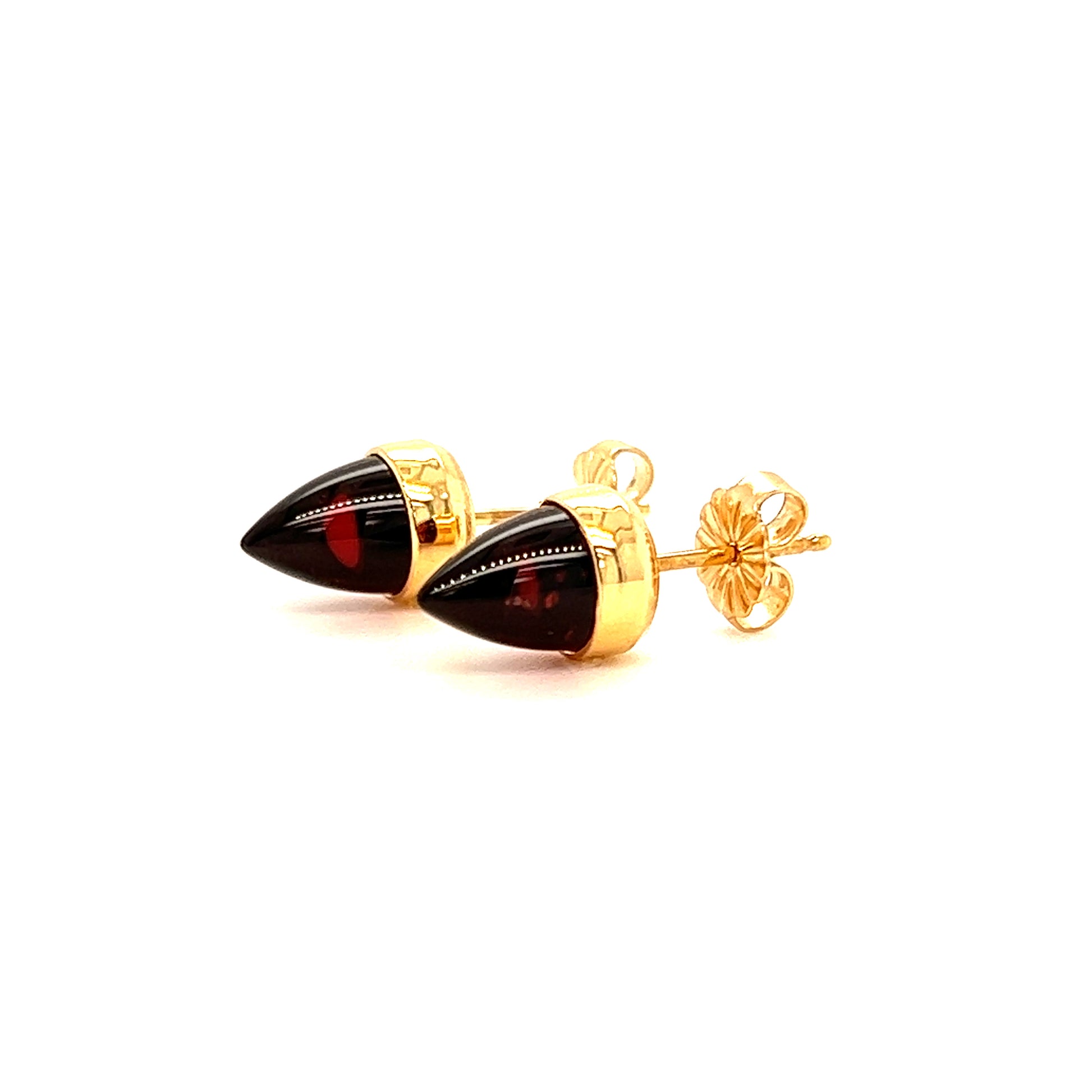 Acorn Garnet Stud Earrings in 14K Yellow Gold Right Profile View