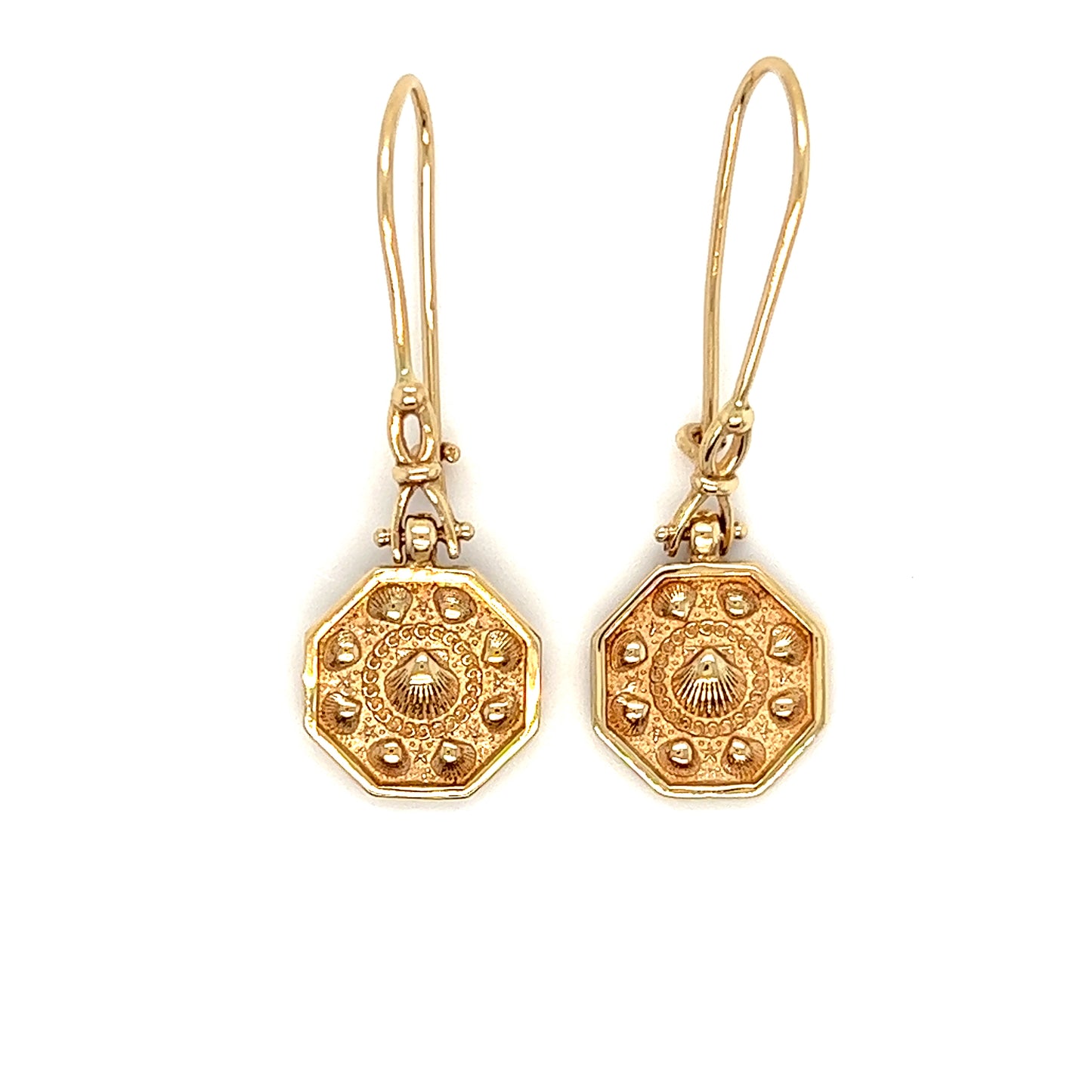 Sailor's Valentine Dangle Earrings in 14K Yellow Gold Top View