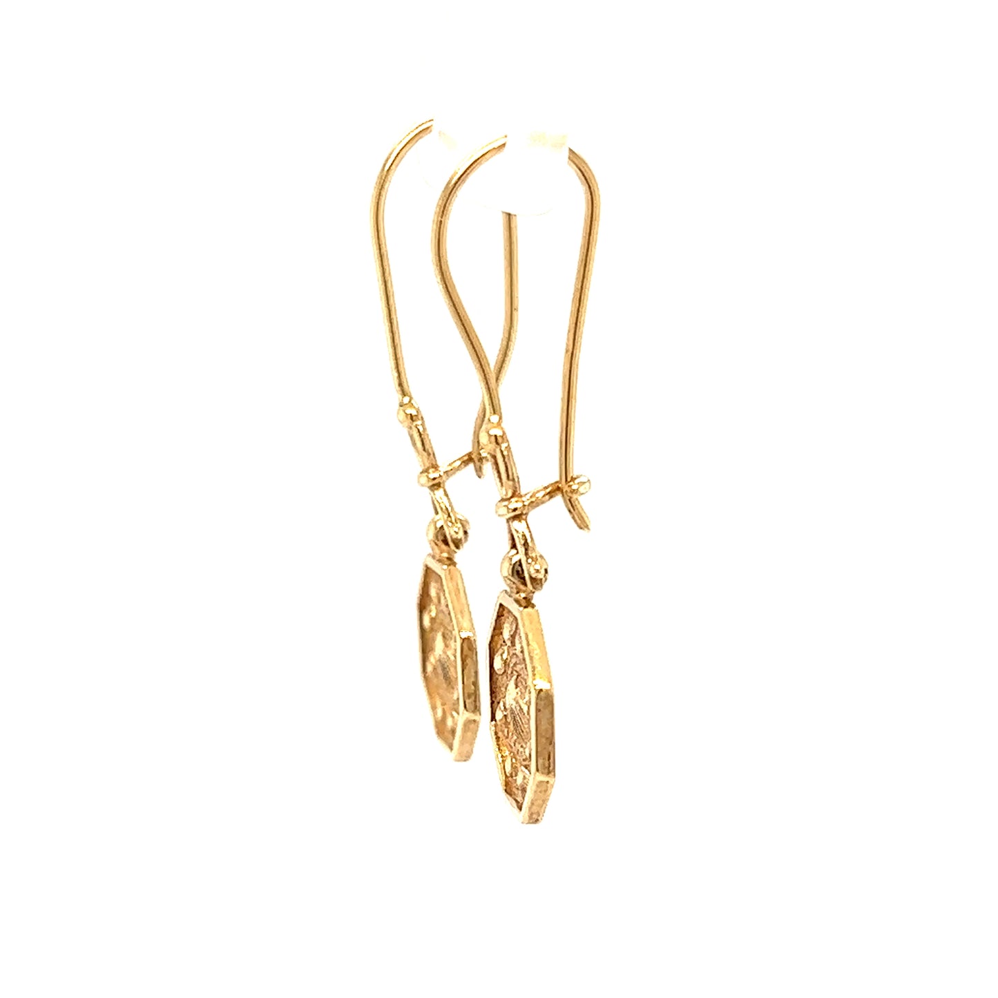 Sailor's Valentine Dangle Earrings in 14K Yellow Gold Hanging Side View