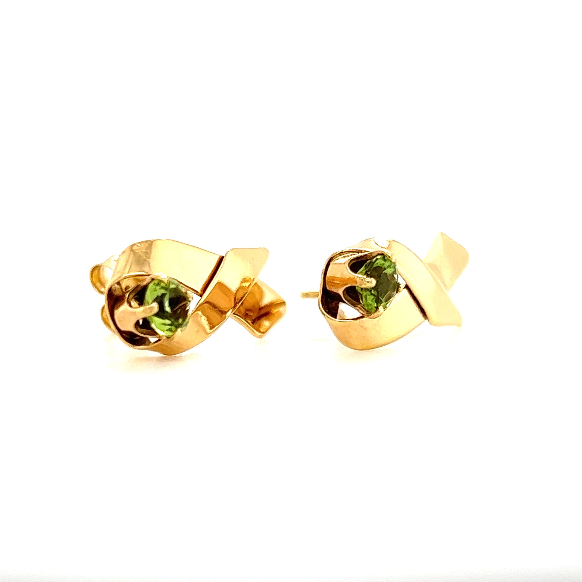 Ribbon Peridot Stud Earrings in 14K Yellow Gold Alternative View