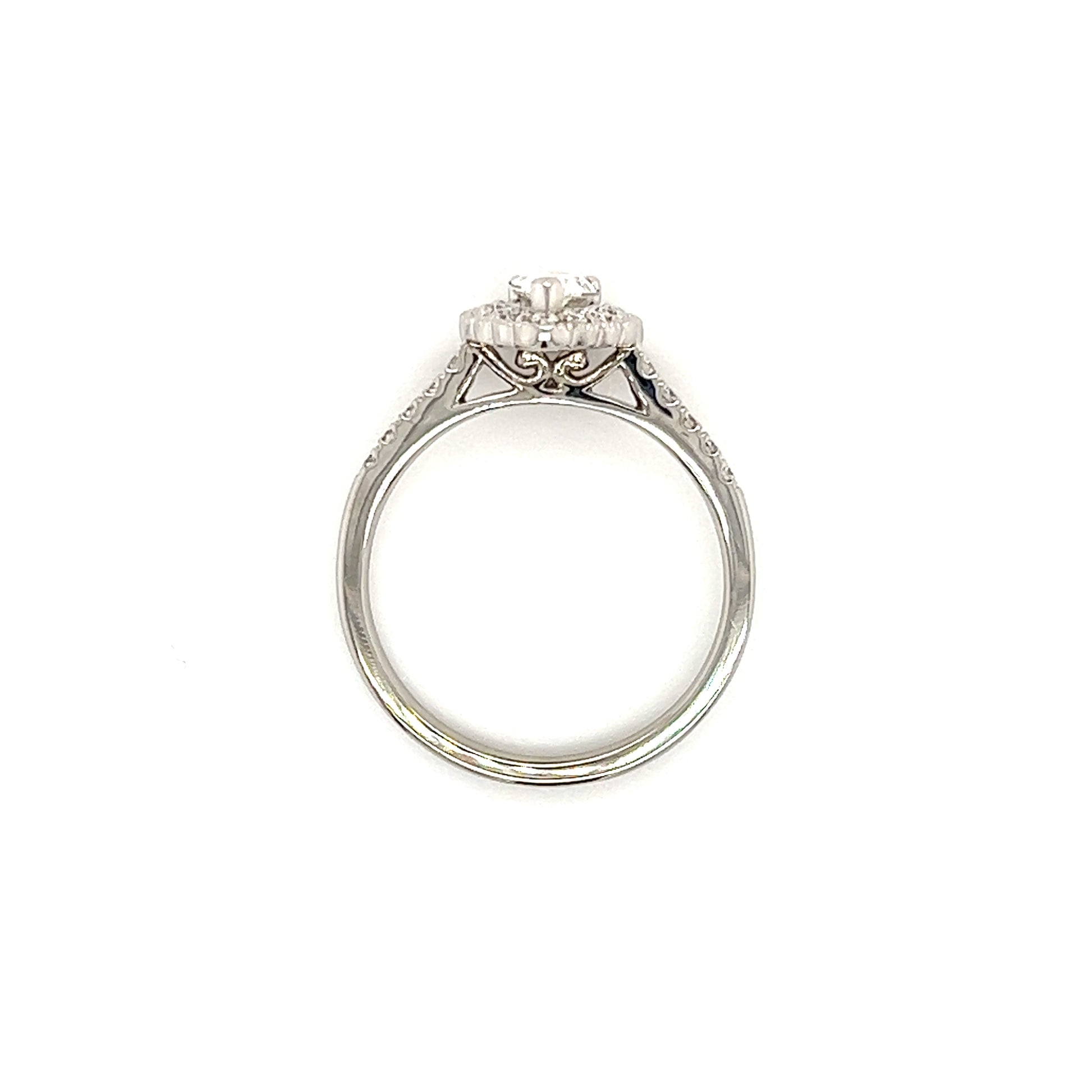Pear Diamond Ring with Diamond Halo and Side Diamonds in 14K White Gold Top View