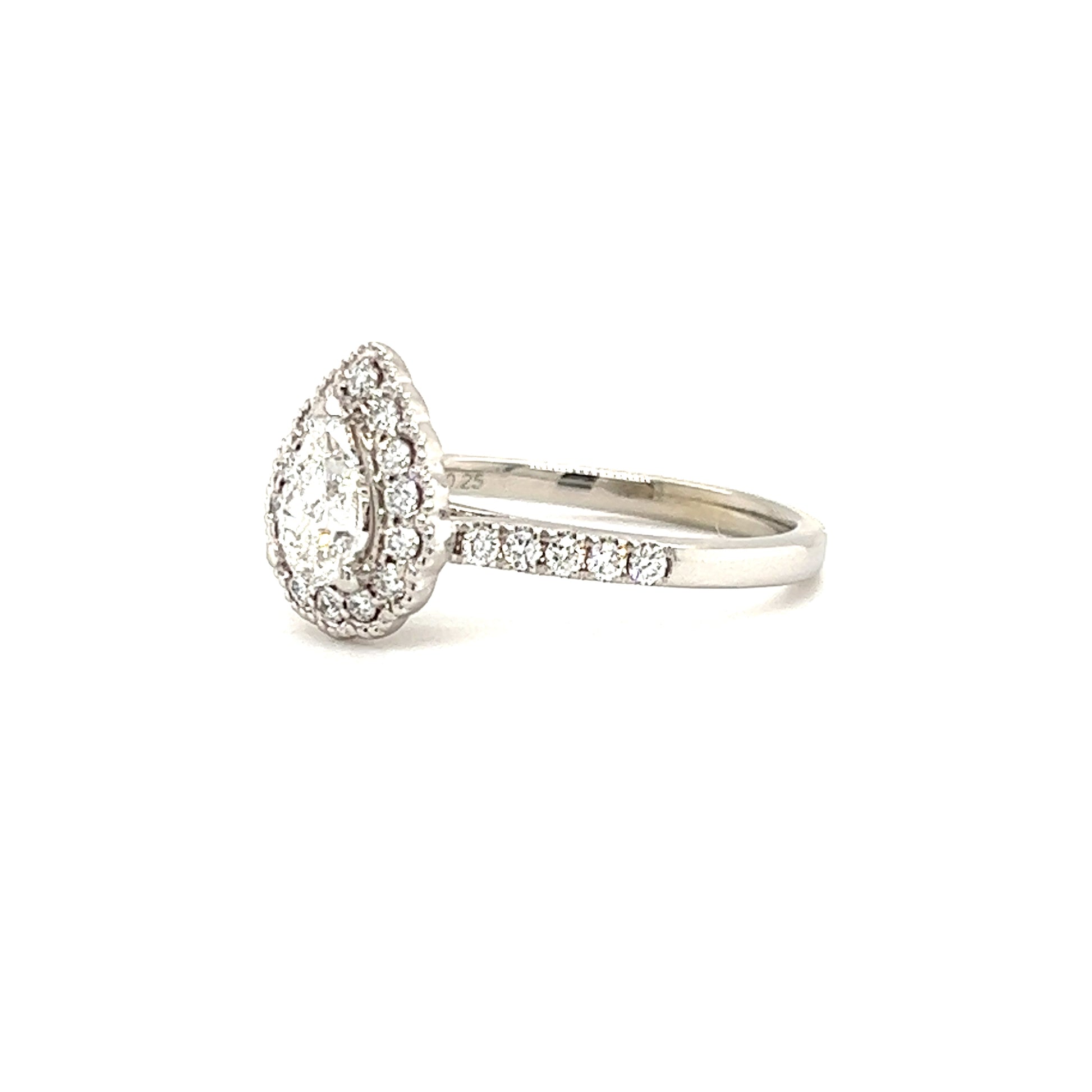 Pear Diamond Ring with Diamond Halo and Side Diamonds in 14K White Gold Right Side View