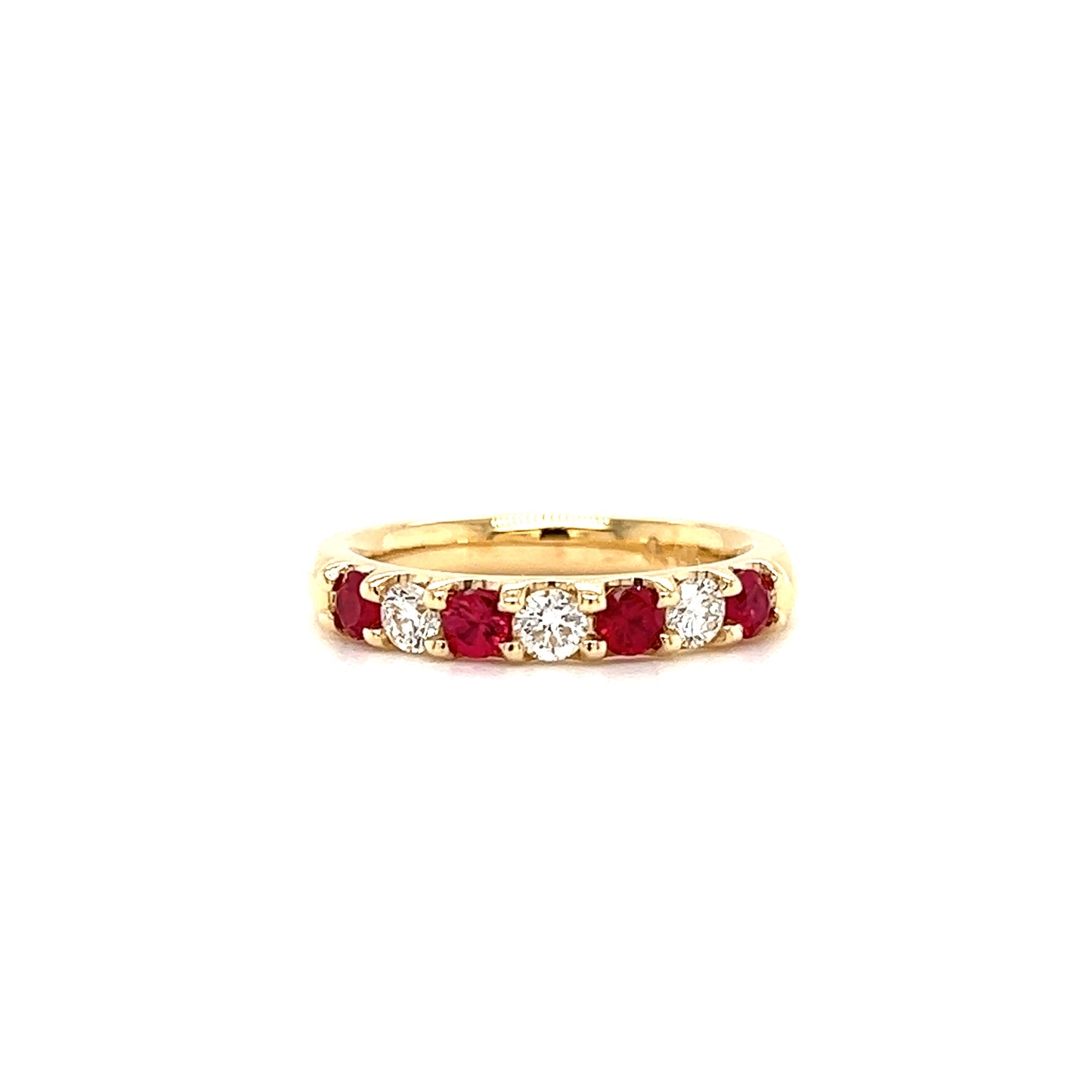 Ruby Ring with Three Diamonds in 14K Yellow Gold Front View