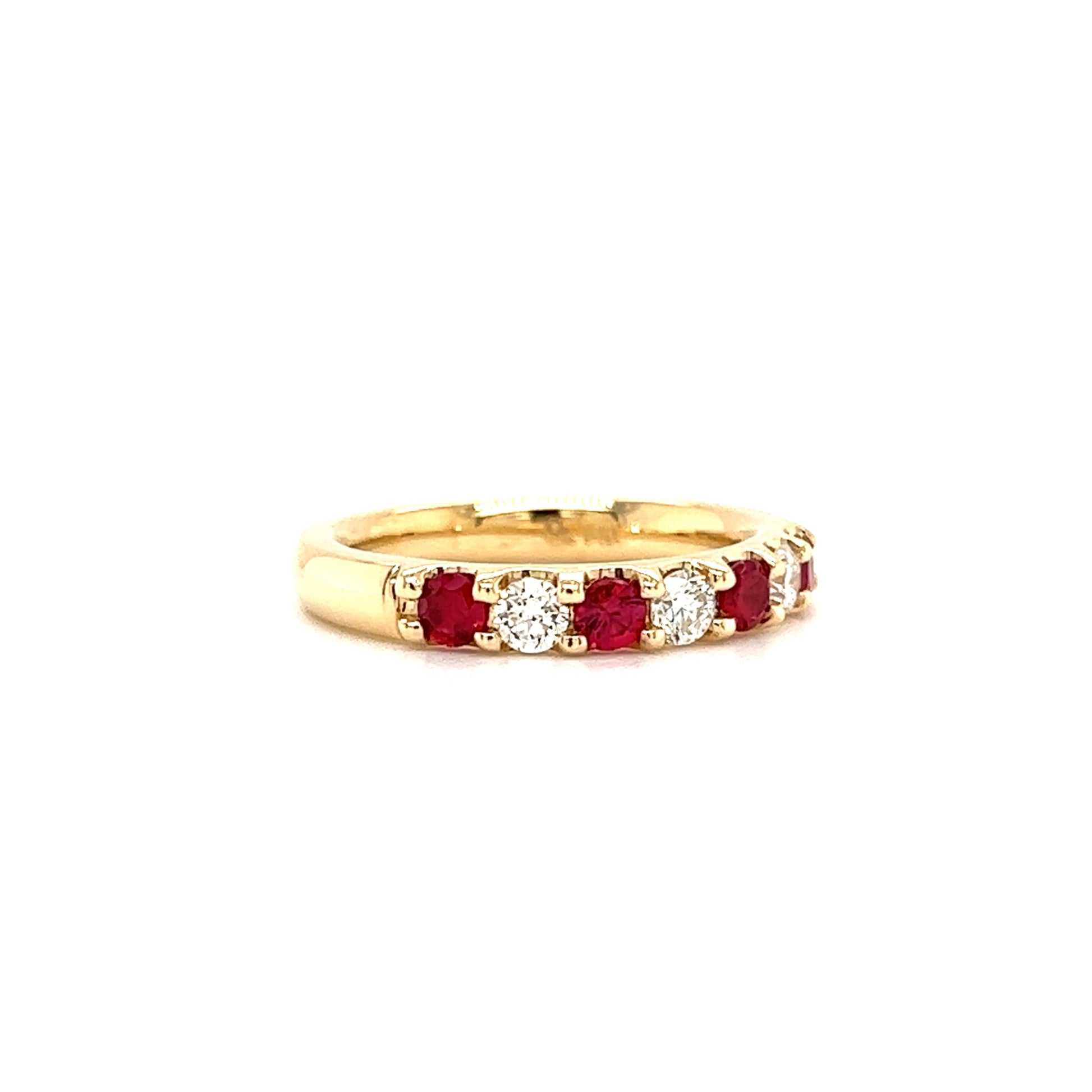 Ruby Ring with Three Diamonds in 14K Yellow Gold Left Side View
