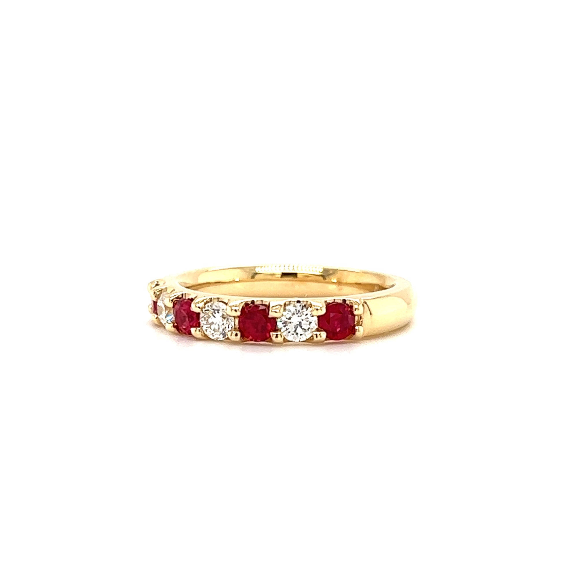 Ruby Ring with Three Diamonds in 14K Yellow Gold Right Side View