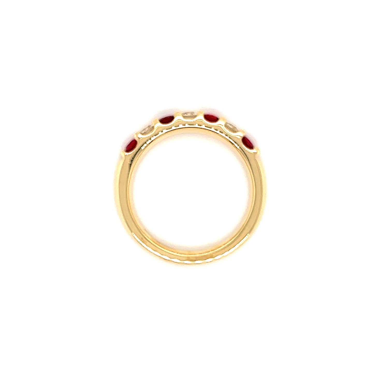 Ruby Ring with Three Diamonds in 14K Yellow Gold Top View