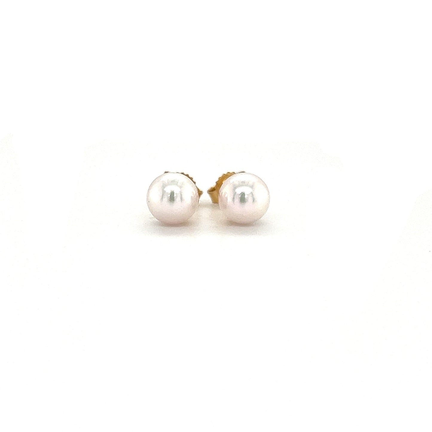 Pearl 6mm Stud Earrings in 14K Yellow Gold Front View