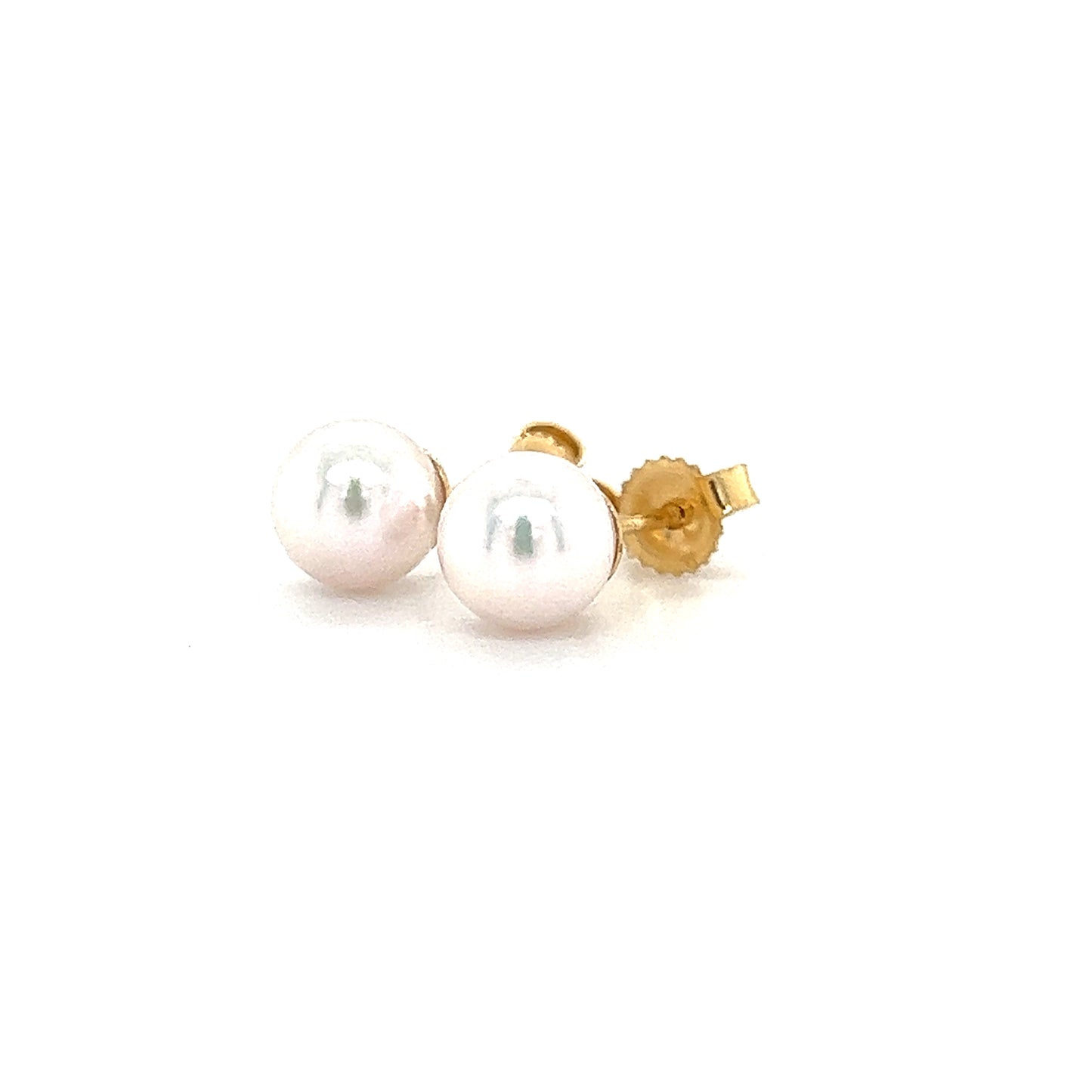 Pearl 6mm Stud Earrings in 14K Yellow Gold Right Side View