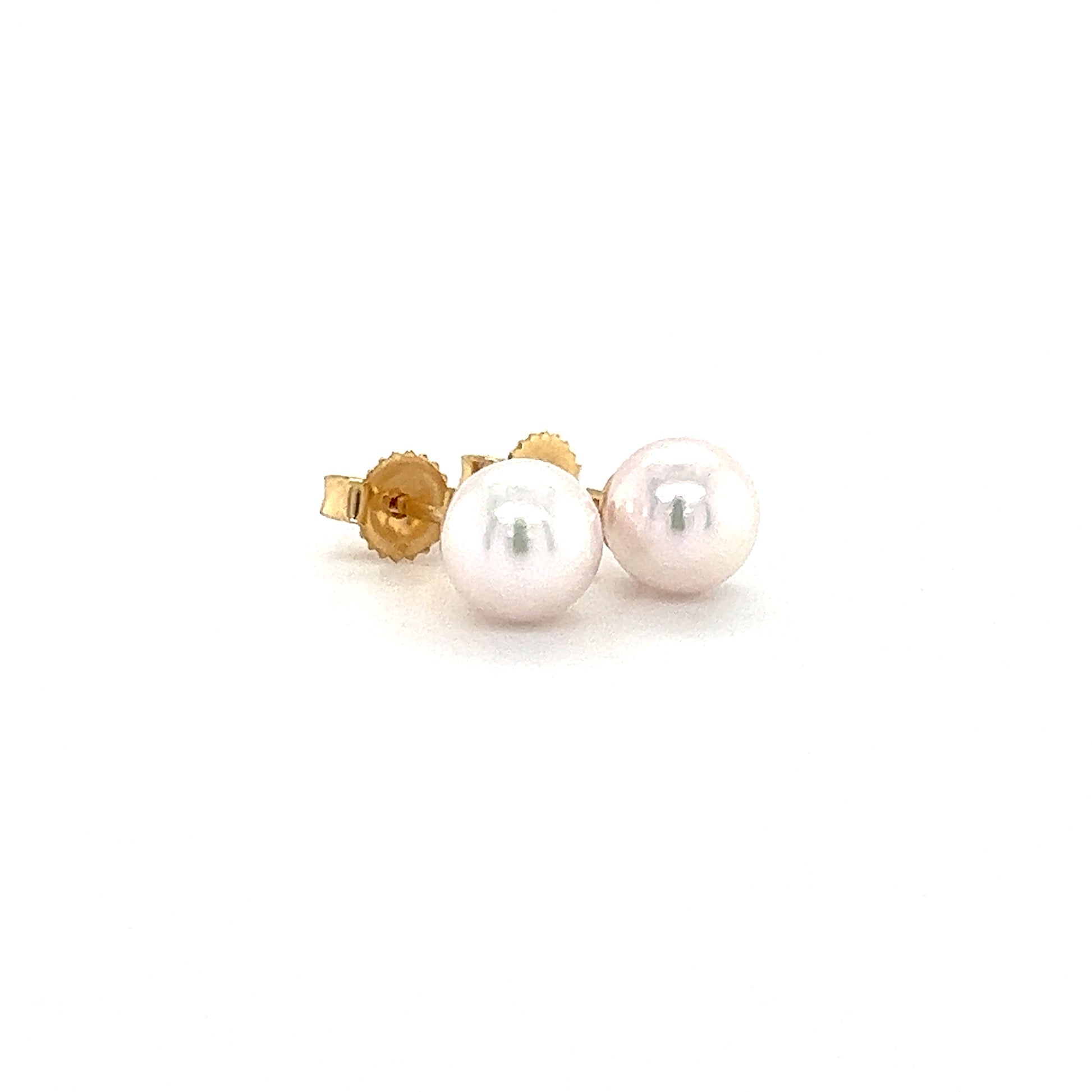 Pearl 6mm Stud Earrings in 14K Gold Left Side View
