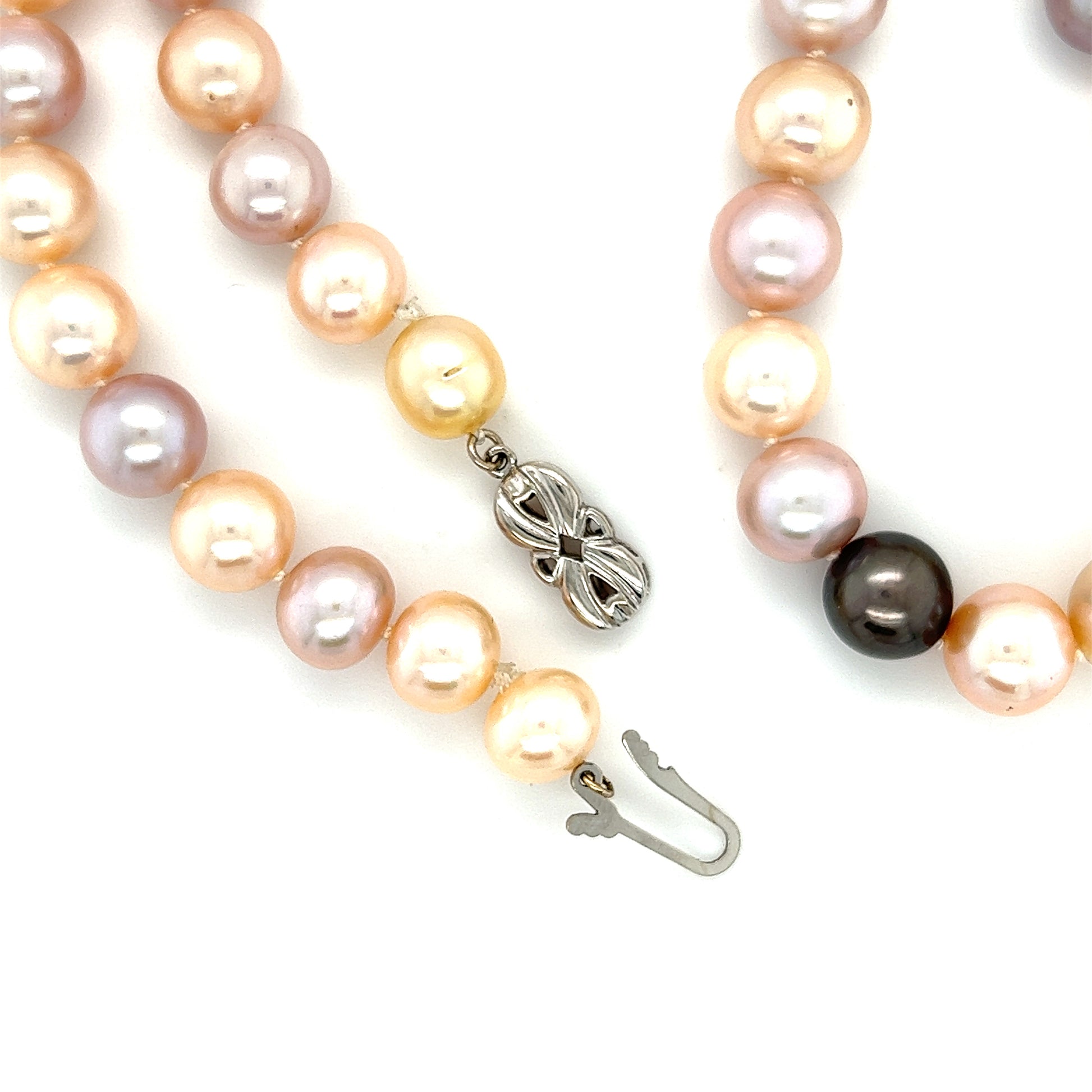 Multicolor Pearl Necklace with Forty-Seven 9.5mm Pearls and 14K White Gold Catch Alternative View