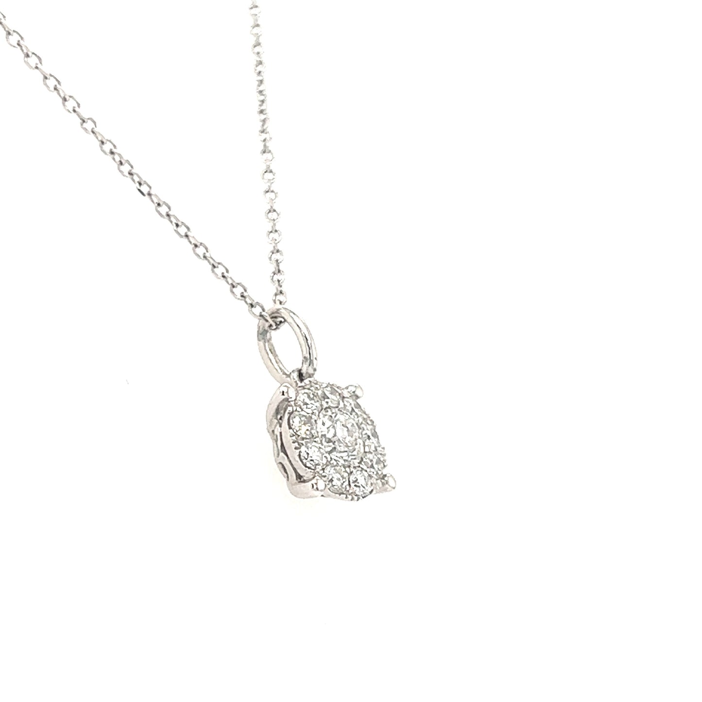 Diamond Pendant with Diamond Halo in 14K White Gold Pendant and Chain Right Side View