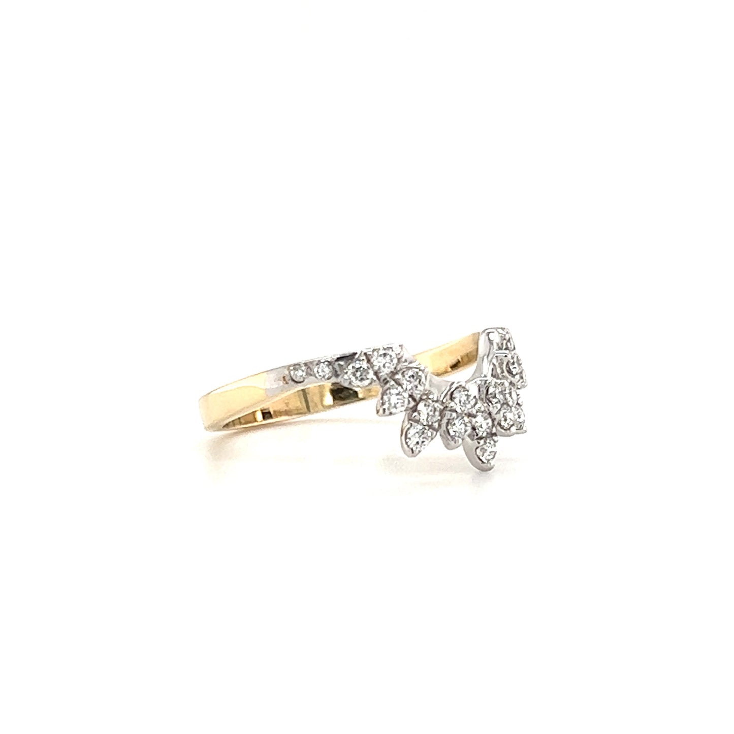 Sunburst Diamond Ring with Twenty-Two Diamond in 14K Yellow and White Gold Left Side View