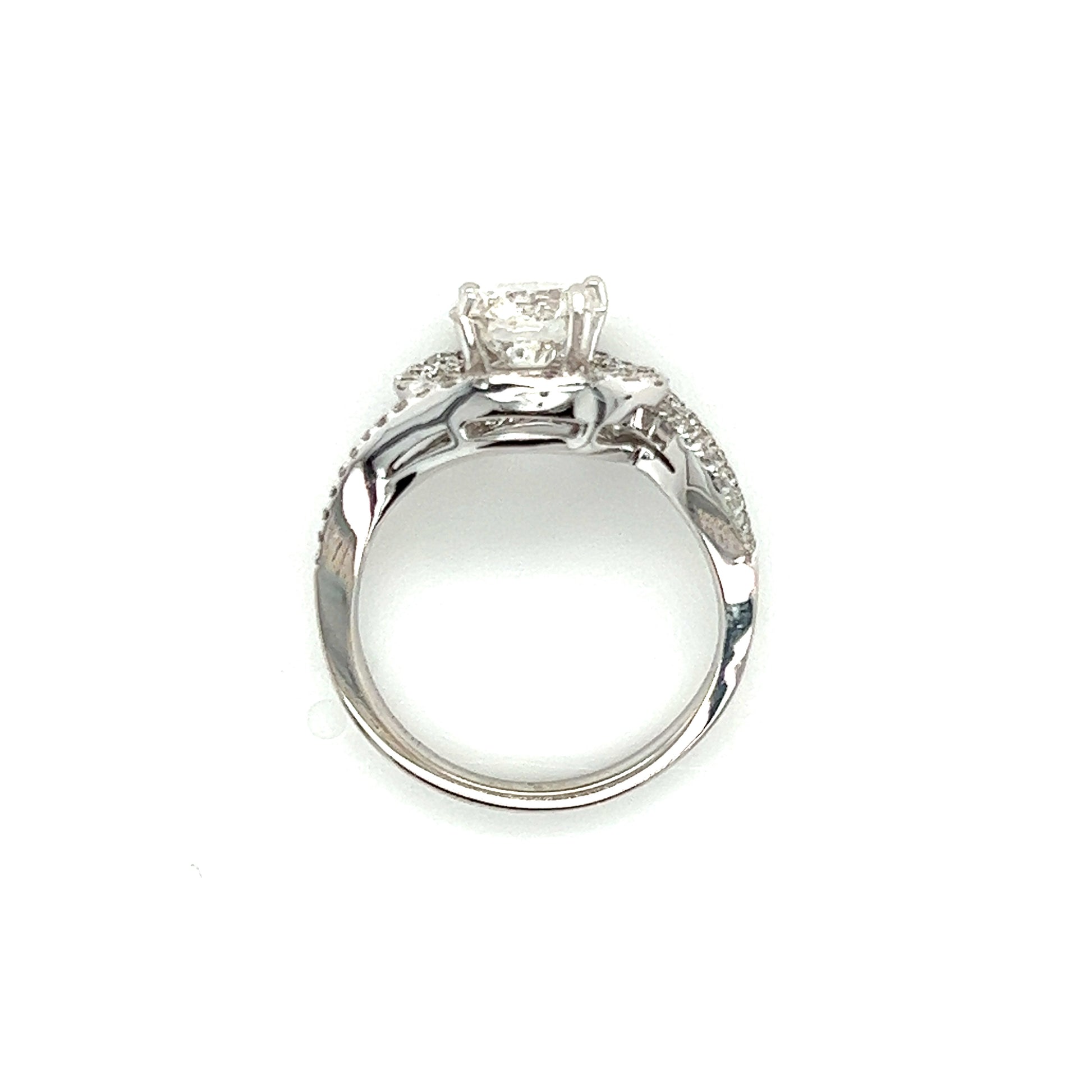 Bypass Diamond Ring with Double Diamond Halo and Side Diamonds in 18K White Gold Top View
