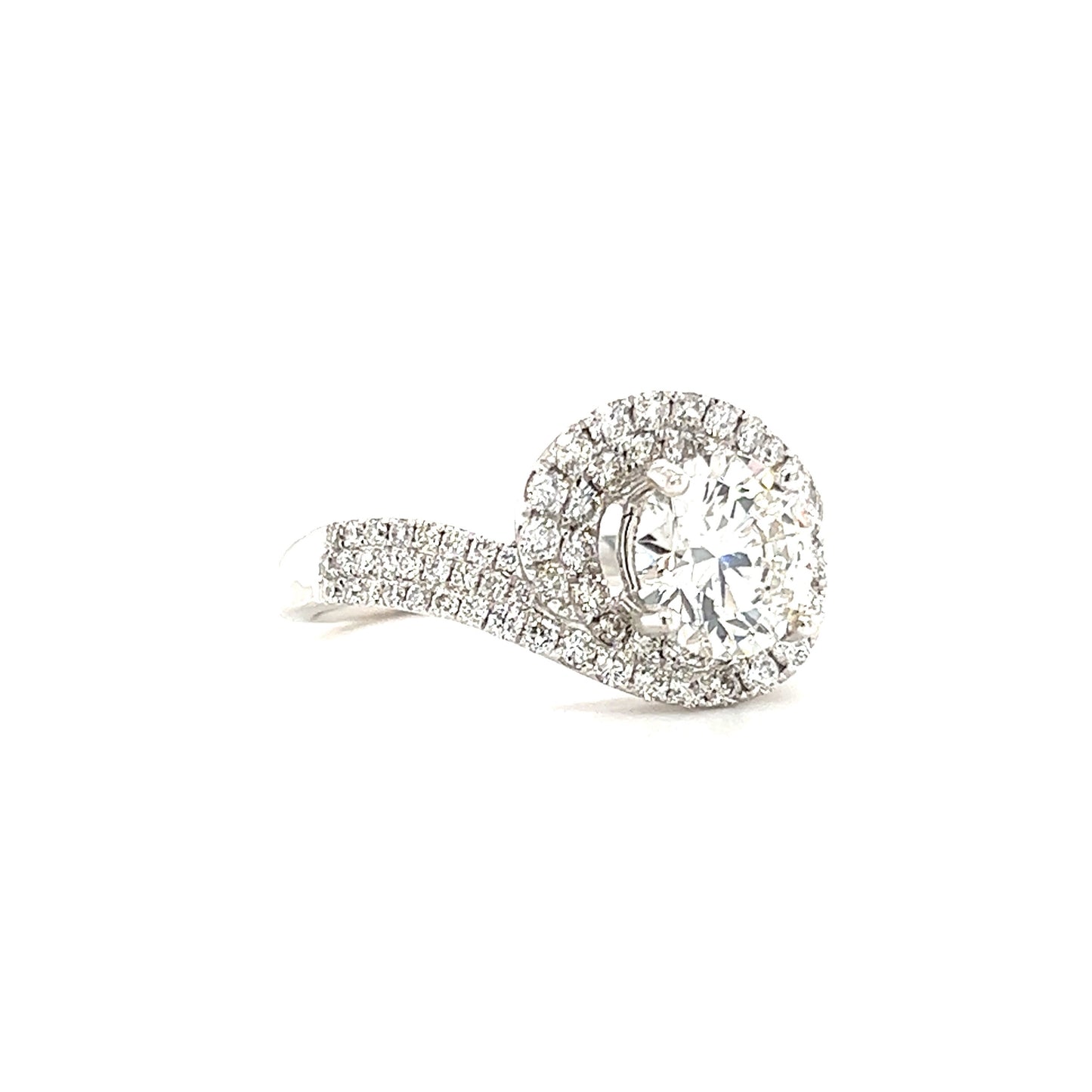 Bypass Diamond Ring with Double Diamond Halo and Side Diamonds in 18K White Gold Left Side View