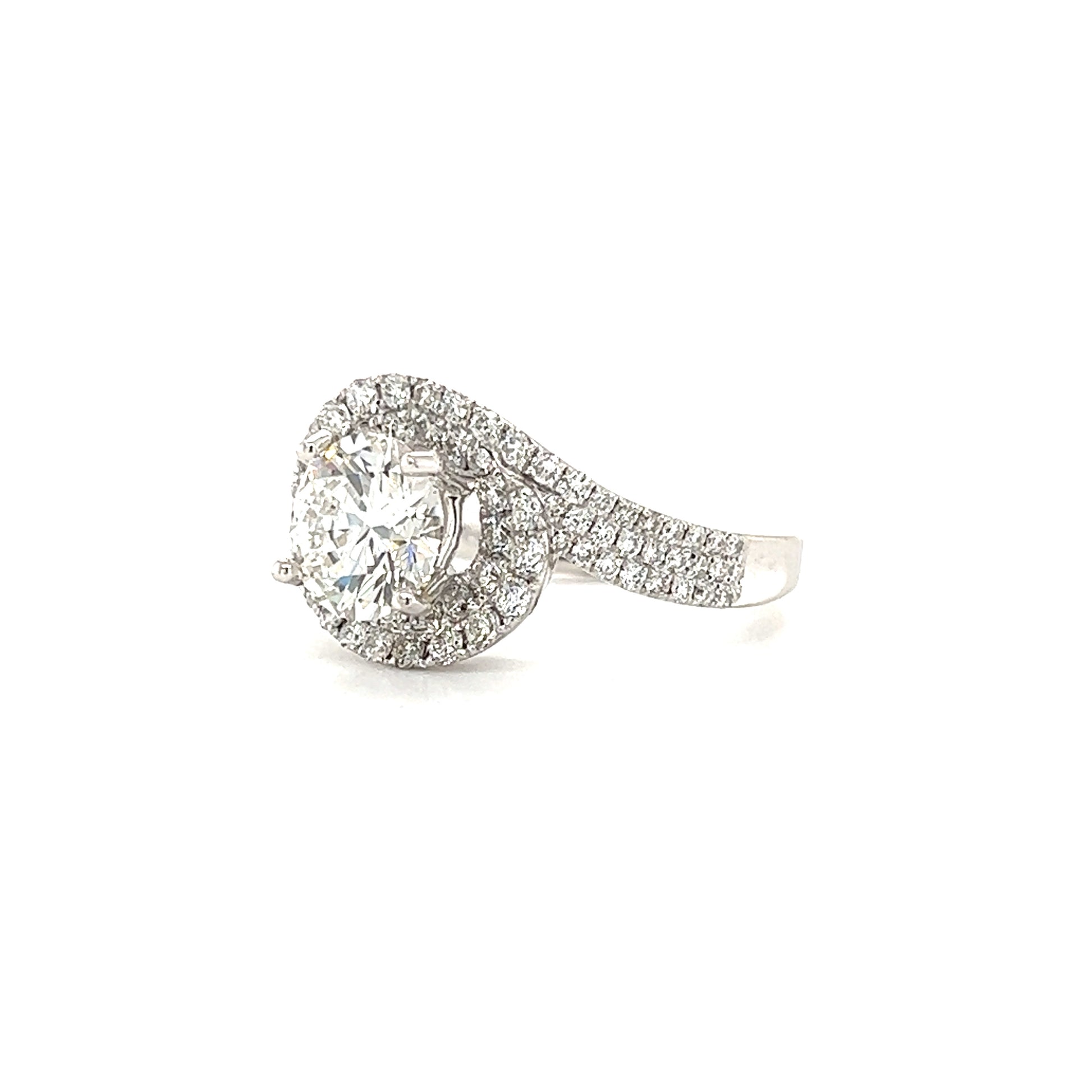 Bypass Diamond Ring with Double Diamond Halo and Side Diamonds in 18K White Gold Right Side View
