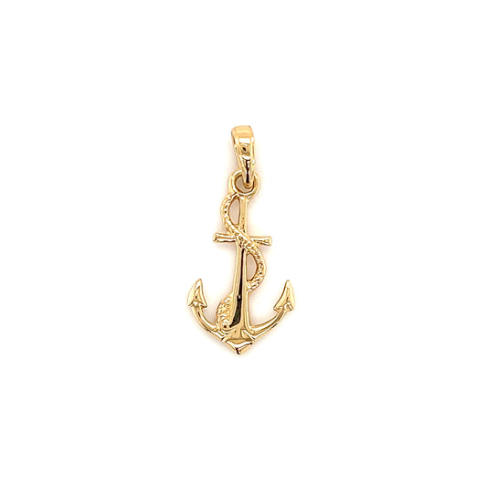Anchor and Rope Pendant with 3D Details in 14K Yellow Gold Front View