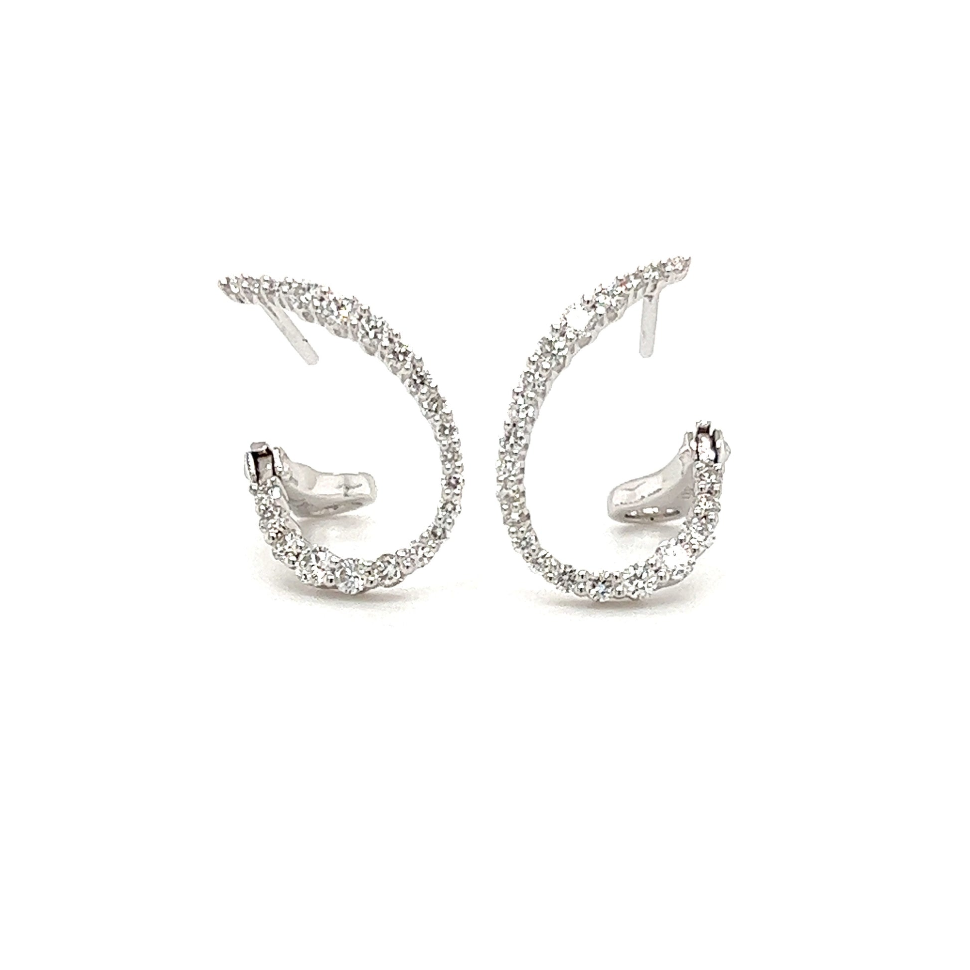 Swirled Diamond Hoop Earrings with 0.45ctw of Diamonds in 18K White Gold Front View Open Backs