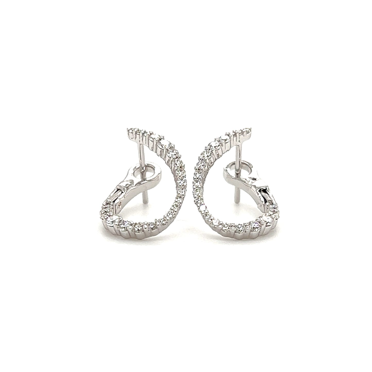 Swirled Diamond Hoop Earrings with 0.45ctw of Diamonds in 18K White Gold Front Flat View