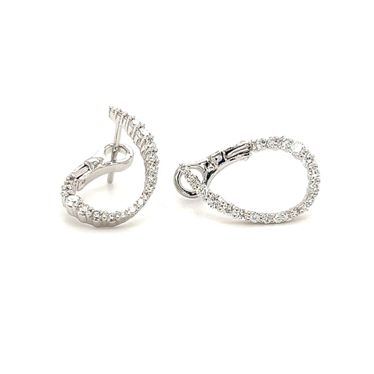 Swirled Diamond Hoop Earrings with 0.45ctw of Diamonds in 18K White Gold Front and Horizontal View