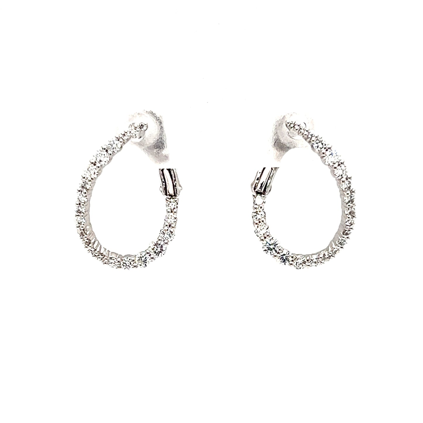 Swirled Diamond Hoop Earrings with 0.45ctw of Diamonds in 18K White Gold Front View on Display