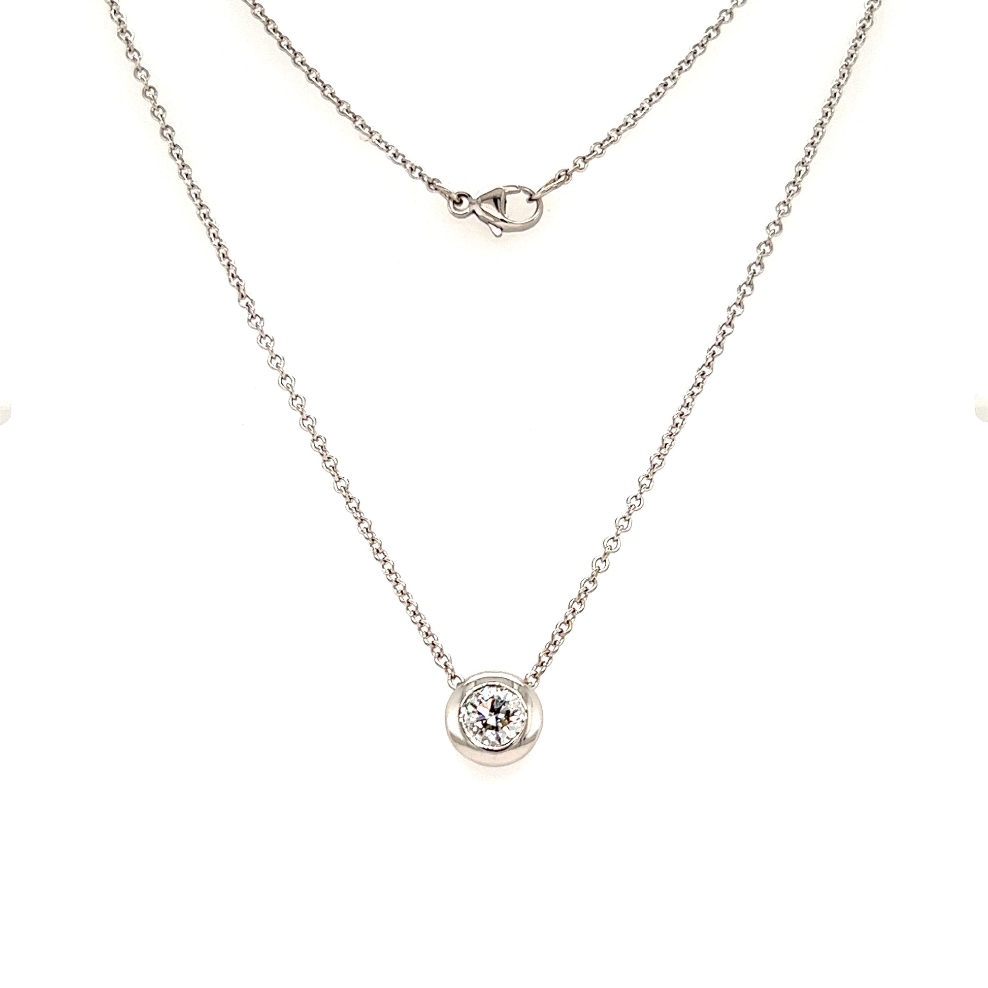 Bezel Diamond Necklace with 0.6ct of Diamonds in 14K White Gold Front View