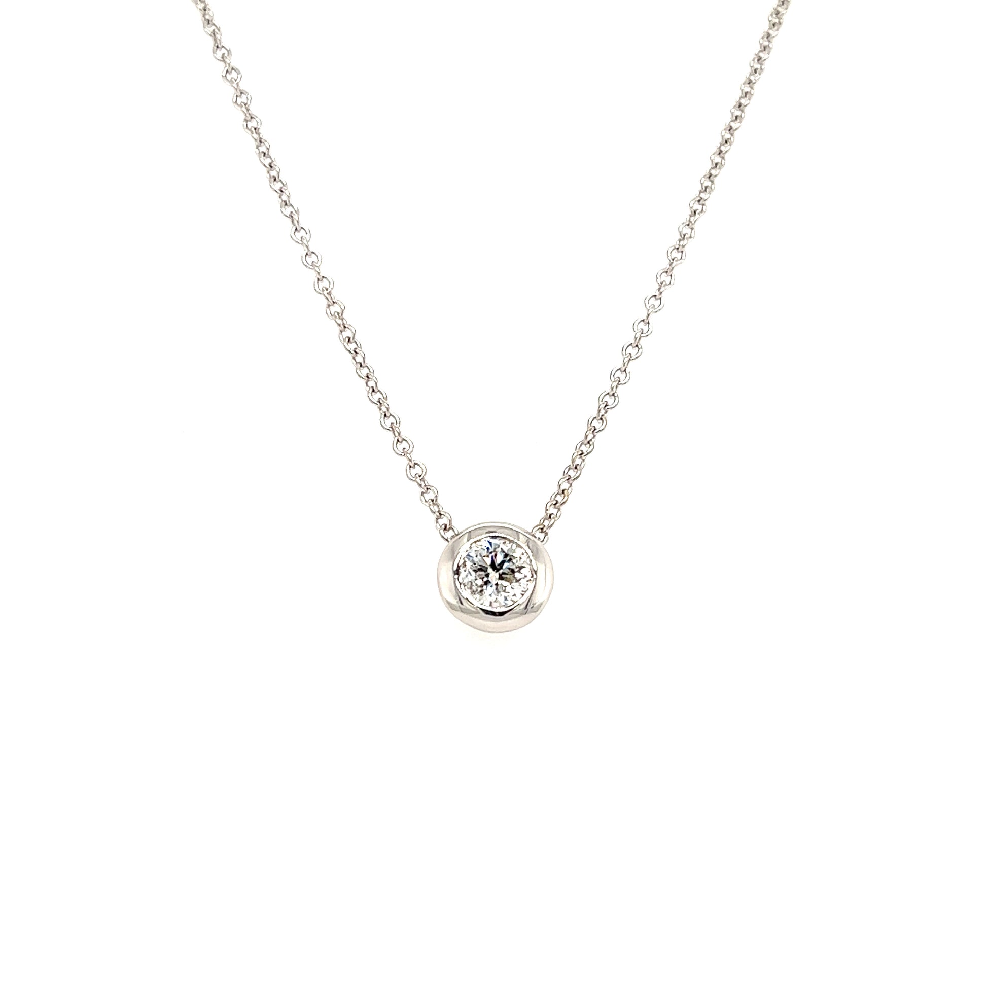 Bezel Diamond Necklace with 0.6ct of Diamonds in 14K White Gold Zoom In View