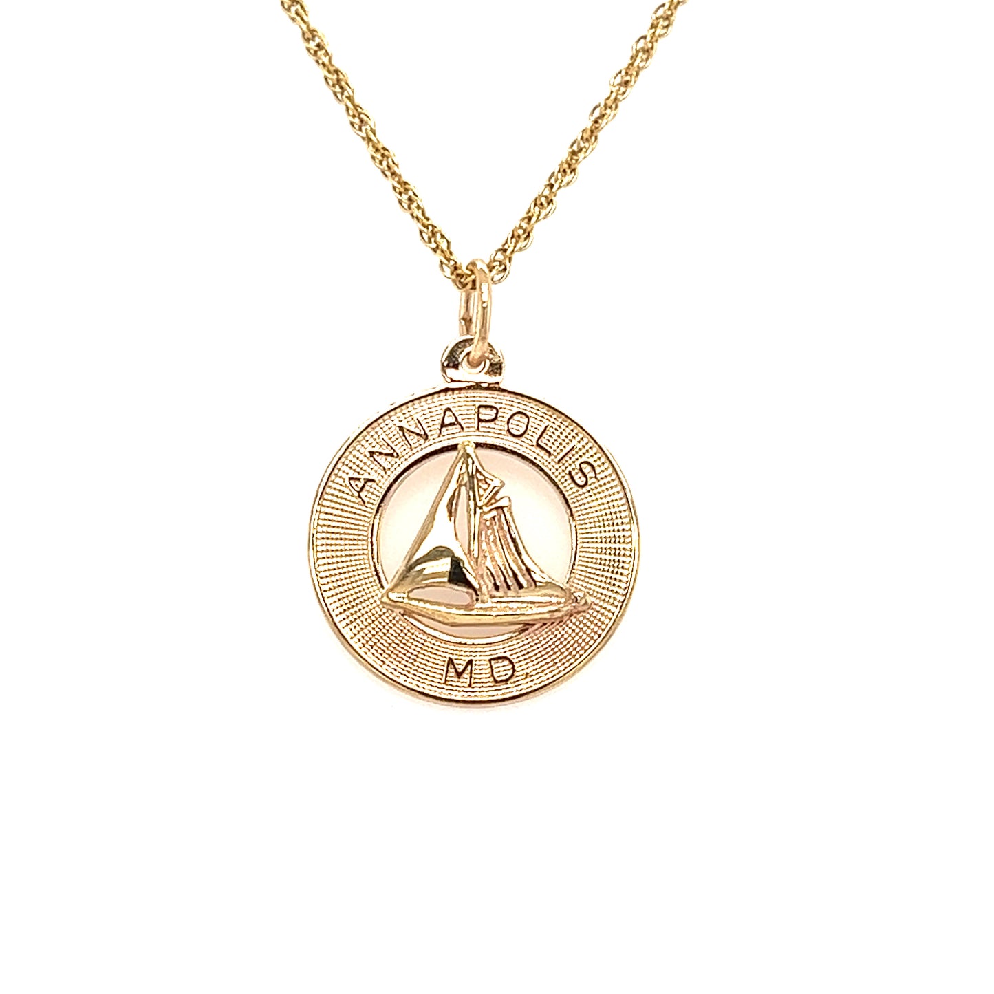 Annapolis Sailboat Pendant in 10K Yellow Gold Pendant and Chain Front View