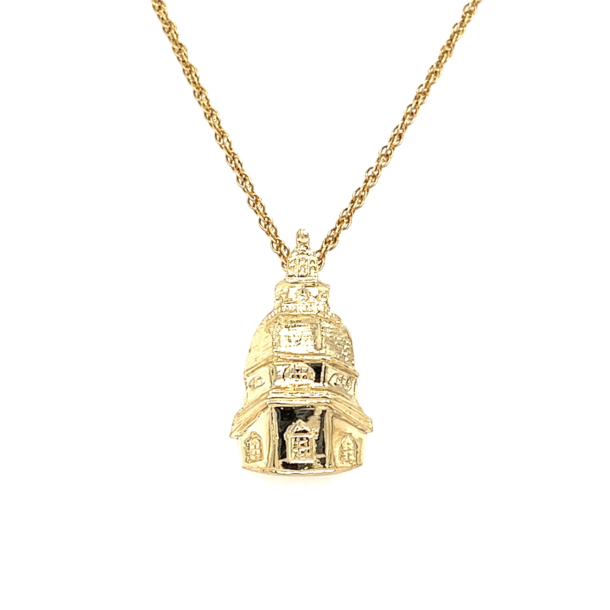 Maryland State House Pendant in 10K Yellow Gold. Pendant with Chain Front View