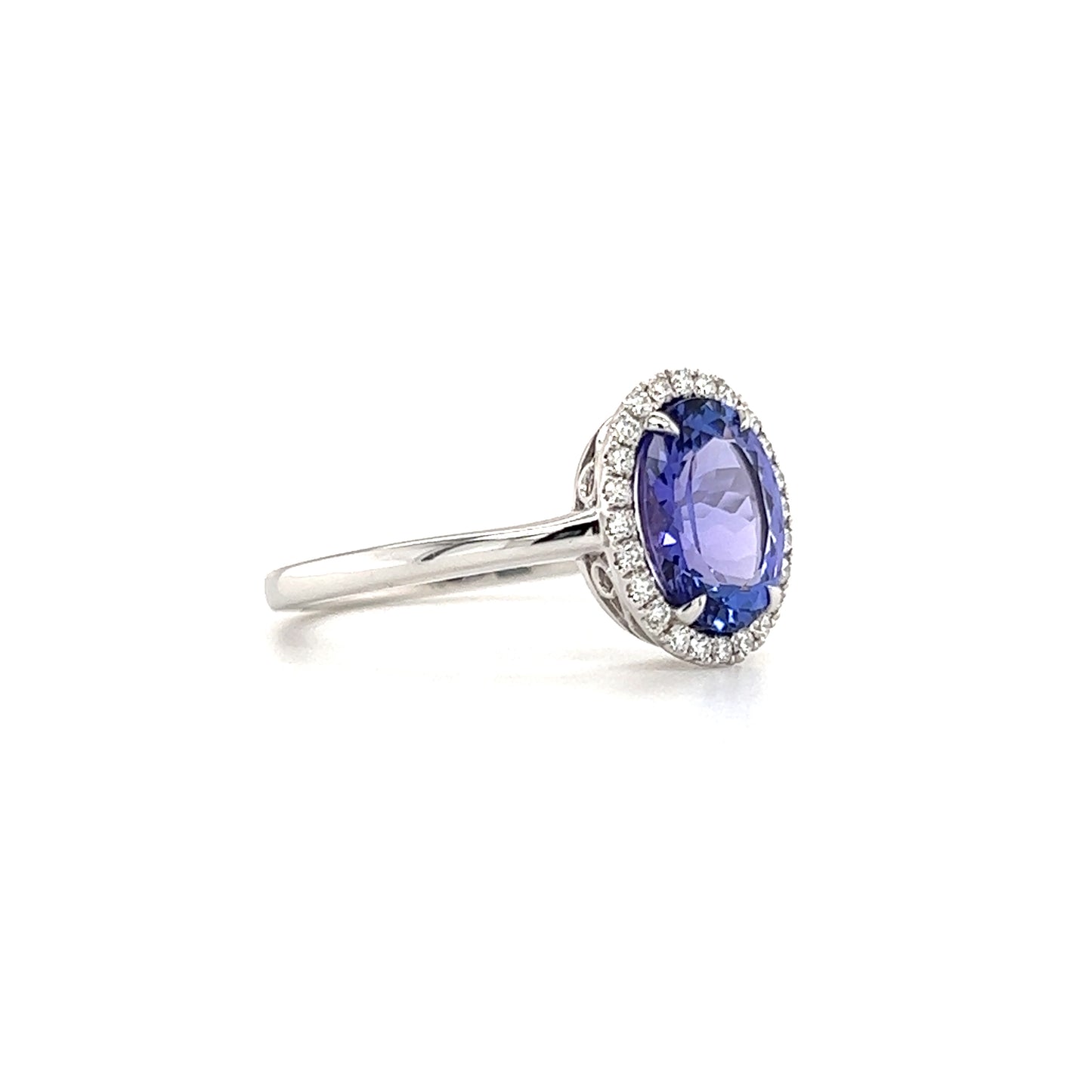 Oval Tanzanite Ring with 1.75ctw of Tanzanite and Diamond Halo in 14K White Gold Left Side View
