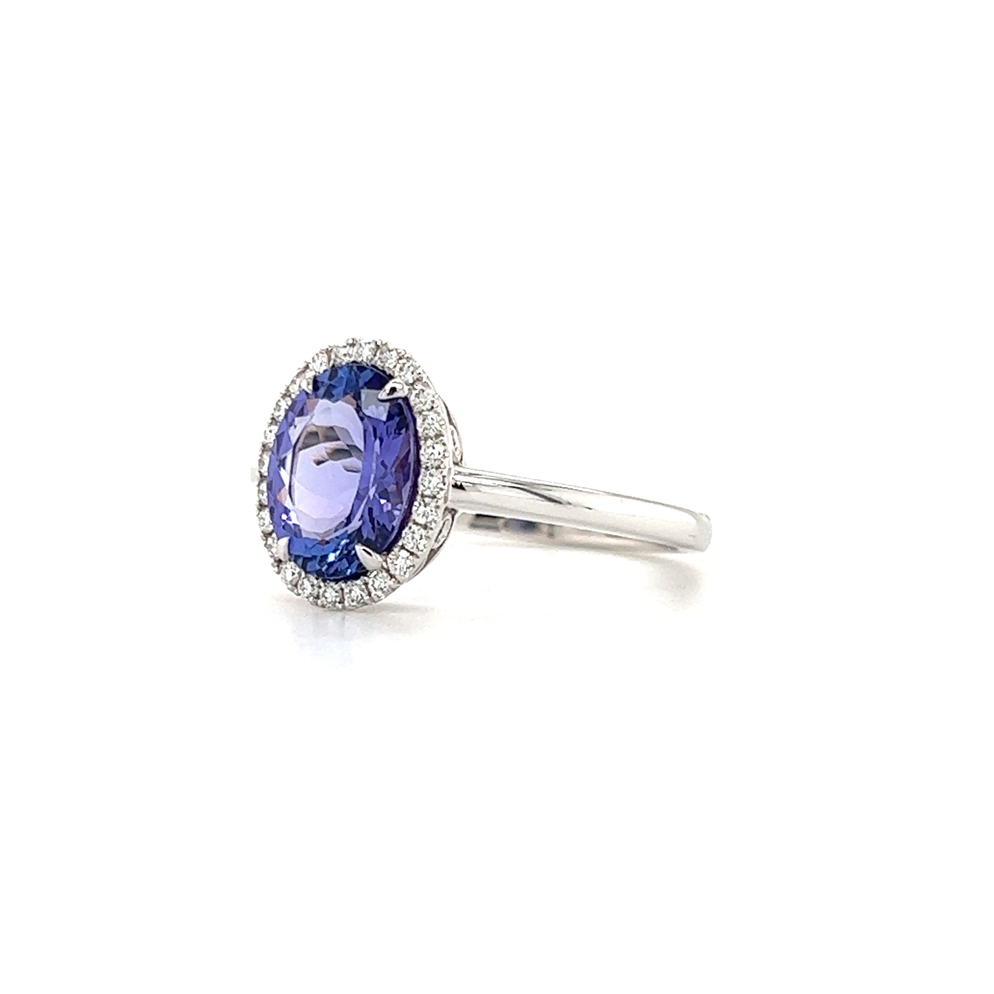 Oval Tanzanite Ring with 1.75ctw of Tanzanite and Diamond Halo in 14K White Gold Right Side View