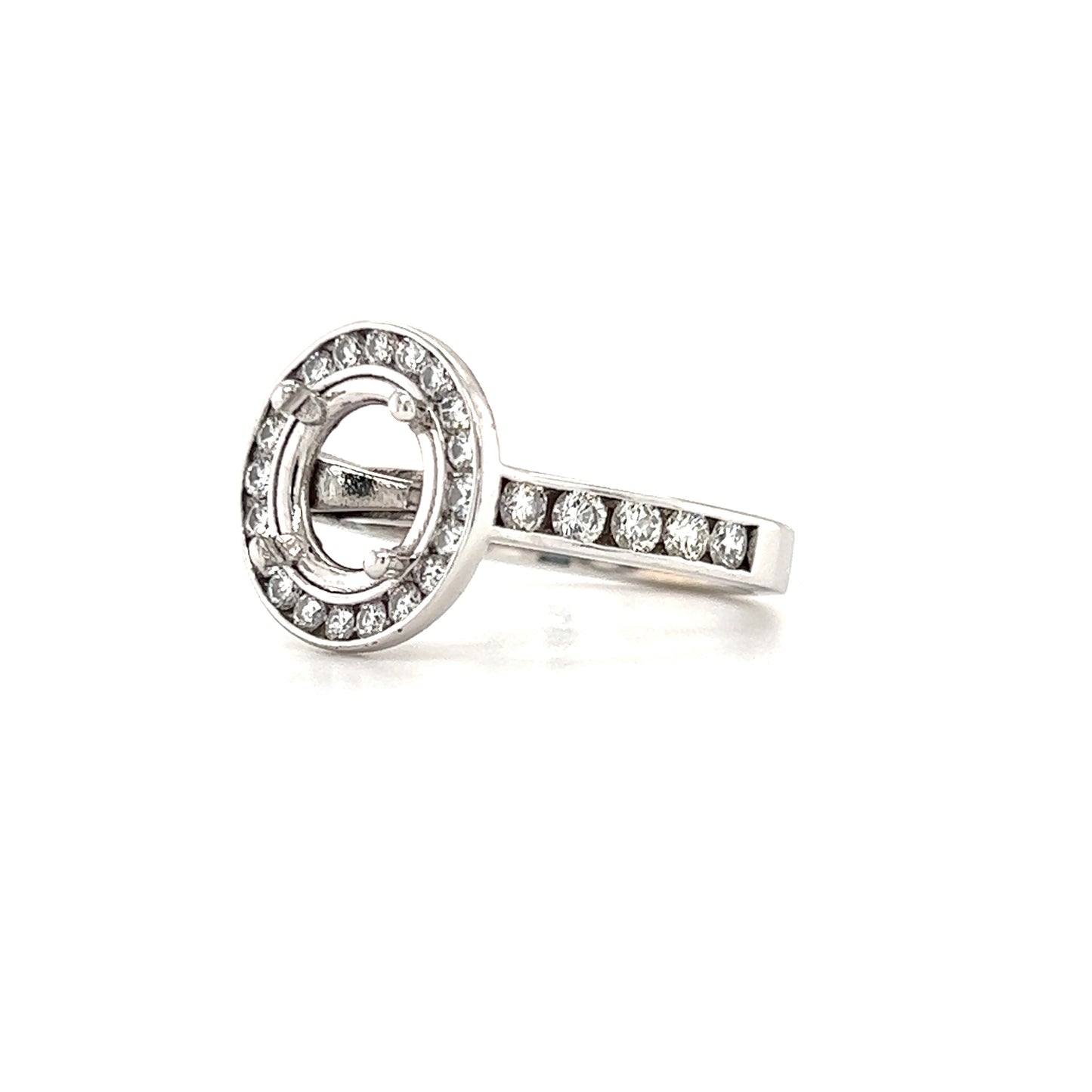Diamond Ring Setting with Diamond Halo and Side Diamonds in 14K White Gold Right Side View