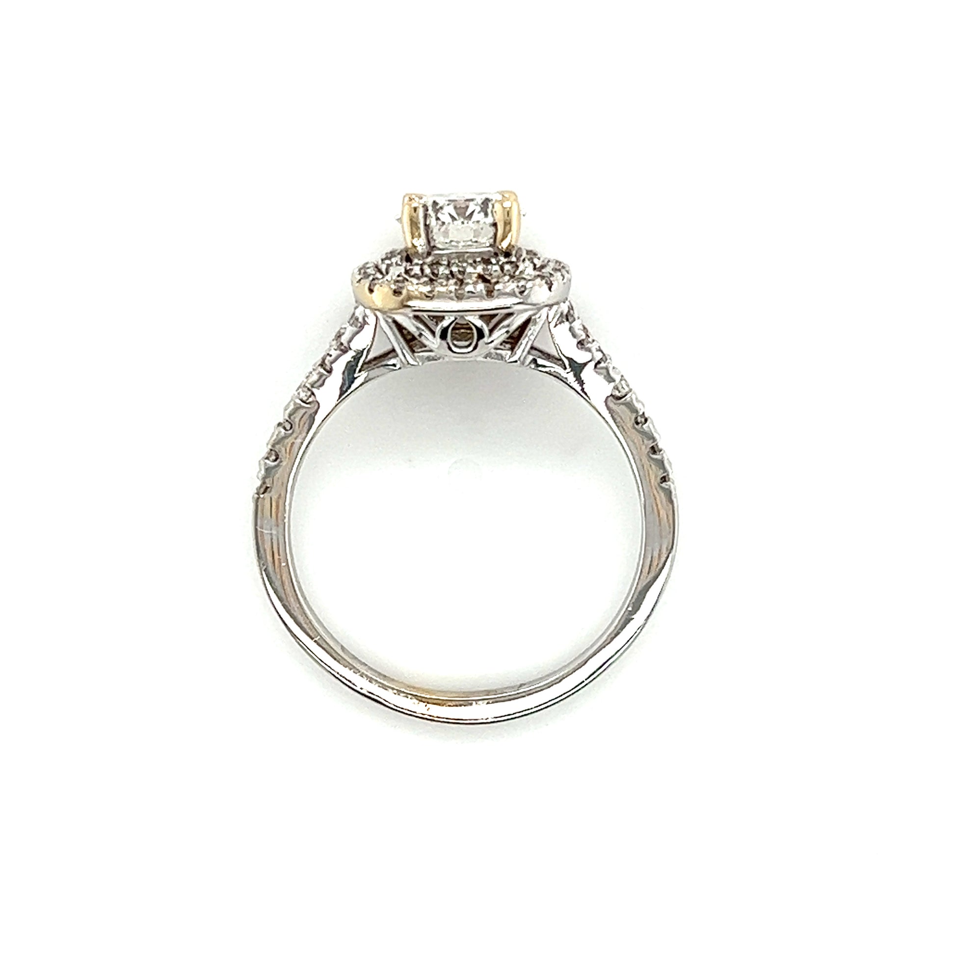 Round Diamond Ring with Double Diamond Halo in 18K White Gold Top View