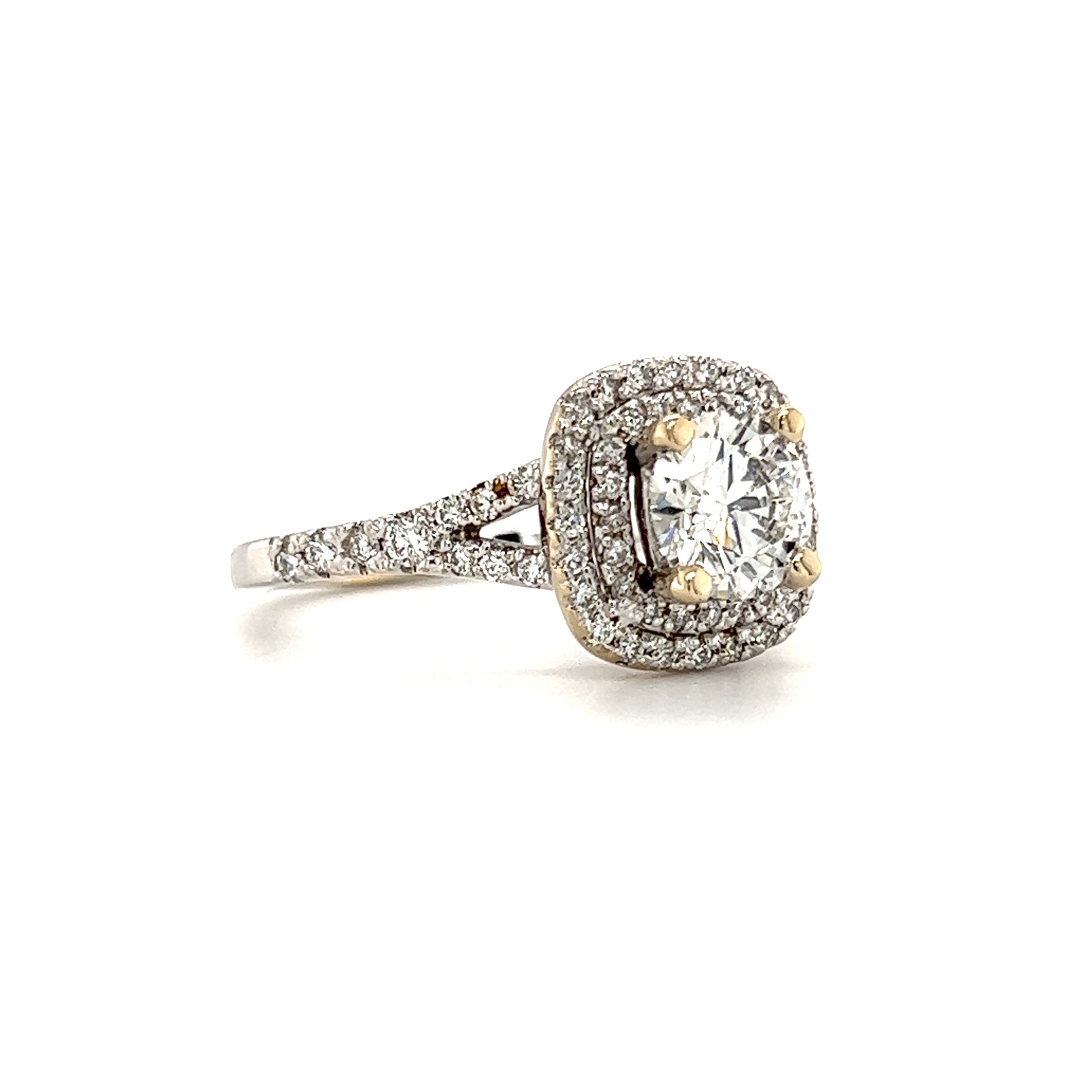 Round Diamond Ring with Double Diamond Halo in 18K White Gold Left Side View